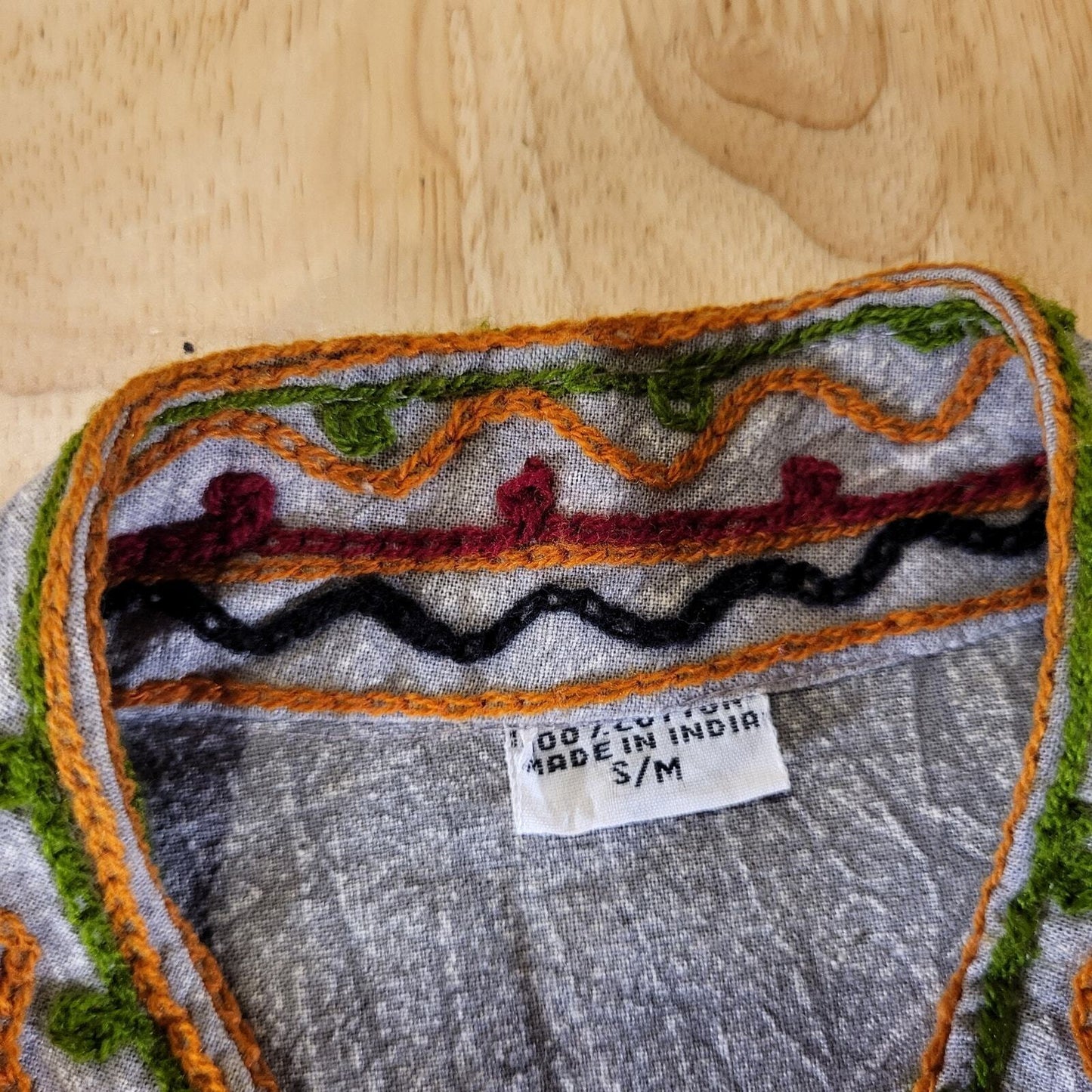 100% Cotton Made in India Hand Embroidered pockets a buttons 22" P2P 27" Long