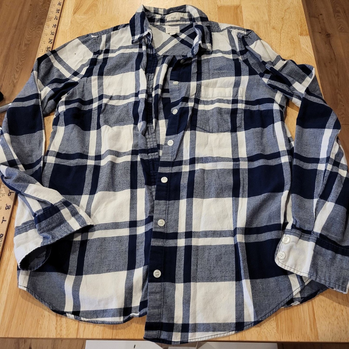 J. Crew Boy Fit Blue & White Flannel 19" P2P 23" Long Small