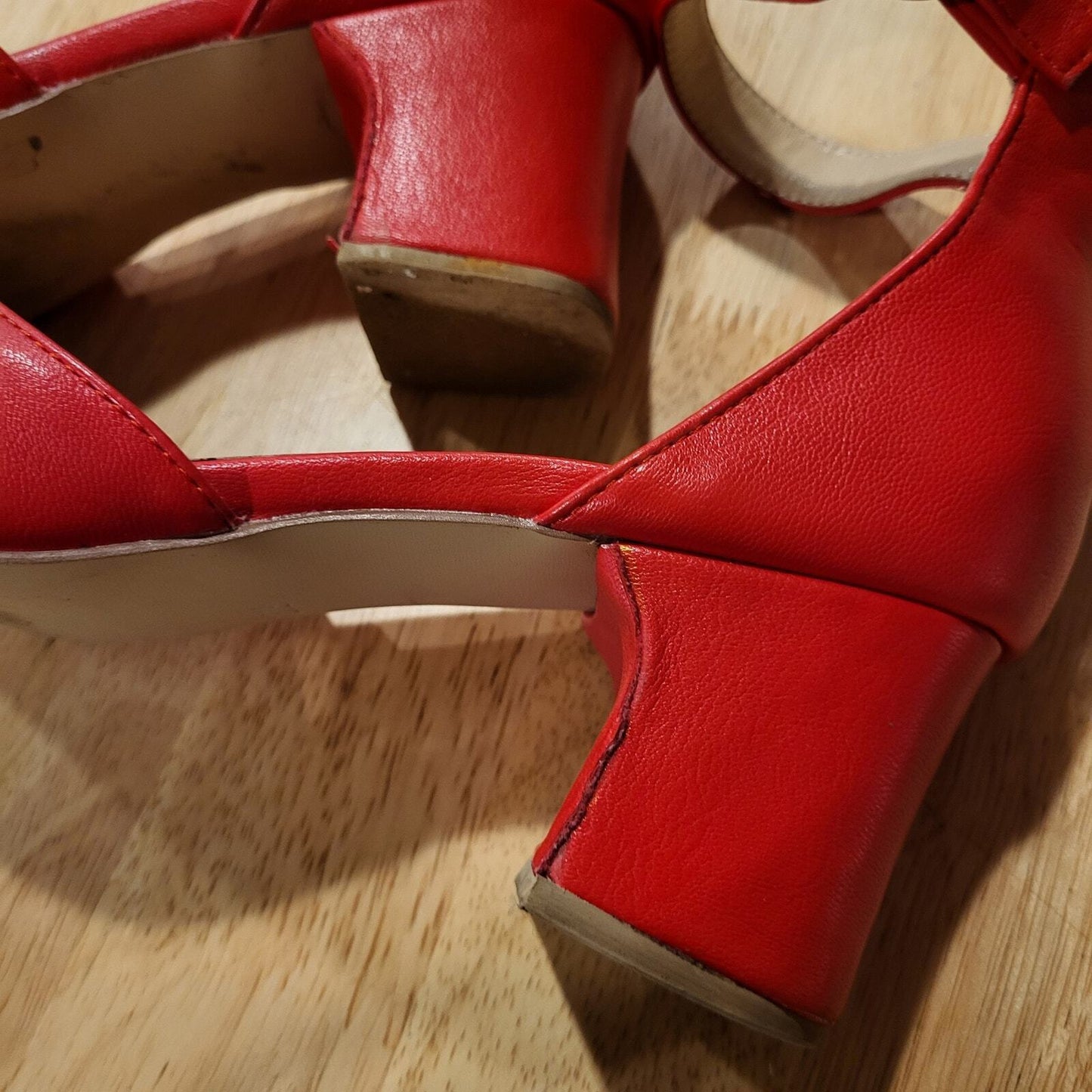 FSJ Red & Black Sling Back 1.5" Block Heel Strappy Round Toe Dance size 9 10"