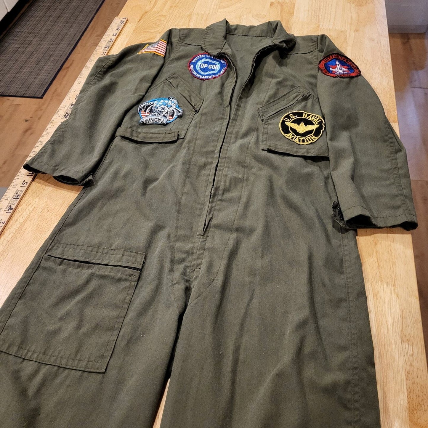 Top Gun Fighter Pilot Suit Patches Green Small 15" Waist 17" Shoulder