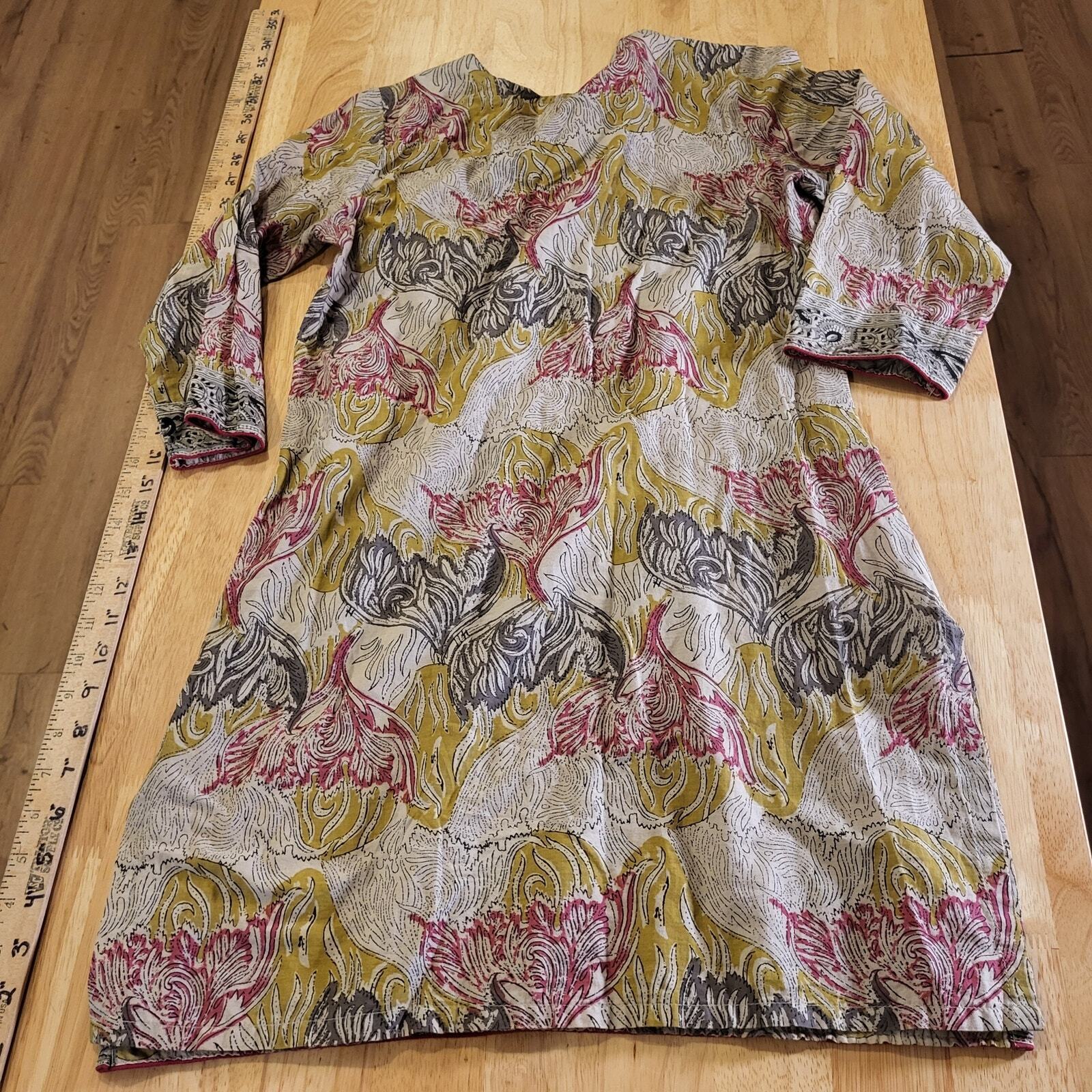 Cotton India Printed Blouse Woven 3/4 Sleeve Small