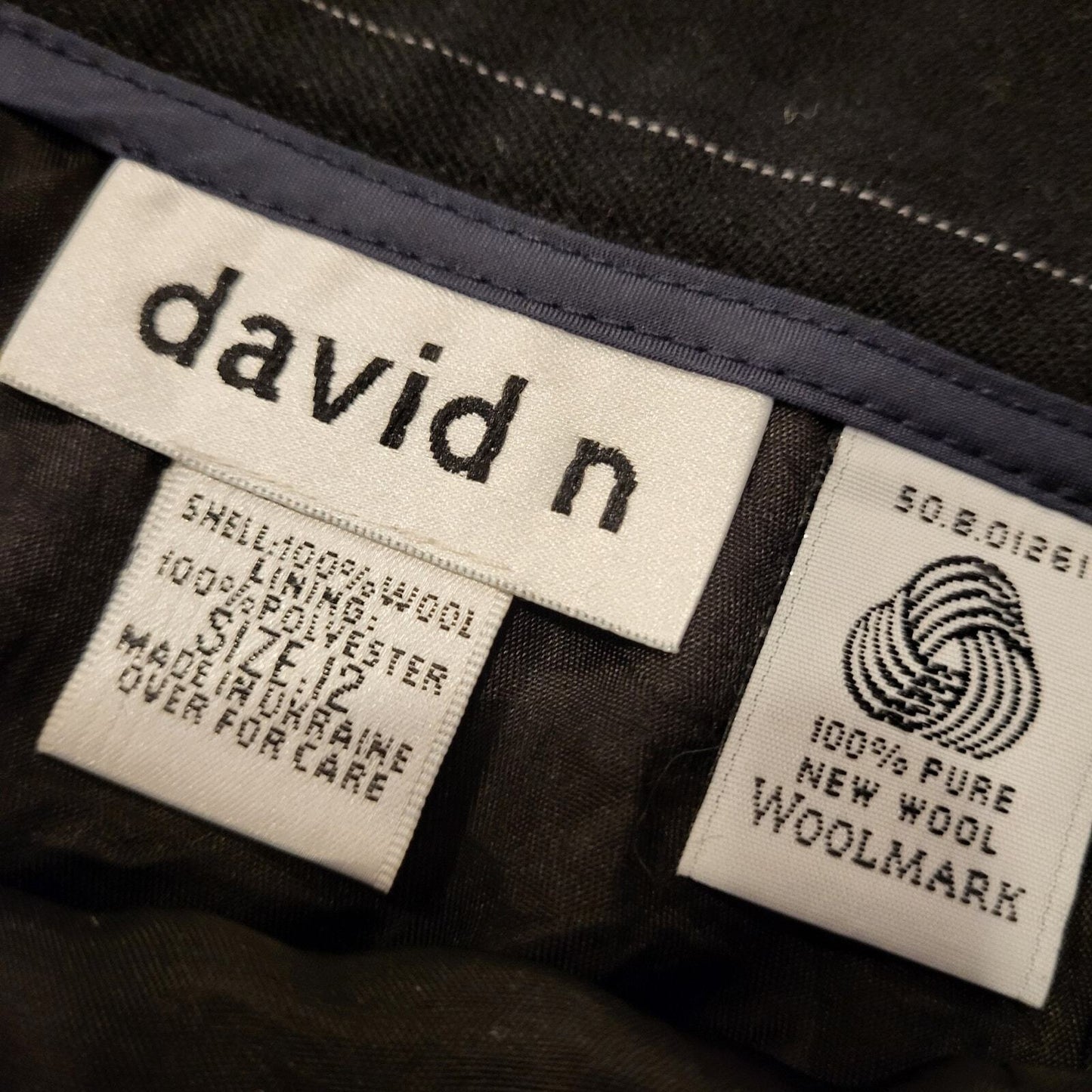 David N. 100% New Wool Woolmark Slacks Size 12 Blue Pinstripe Straight Pleated 