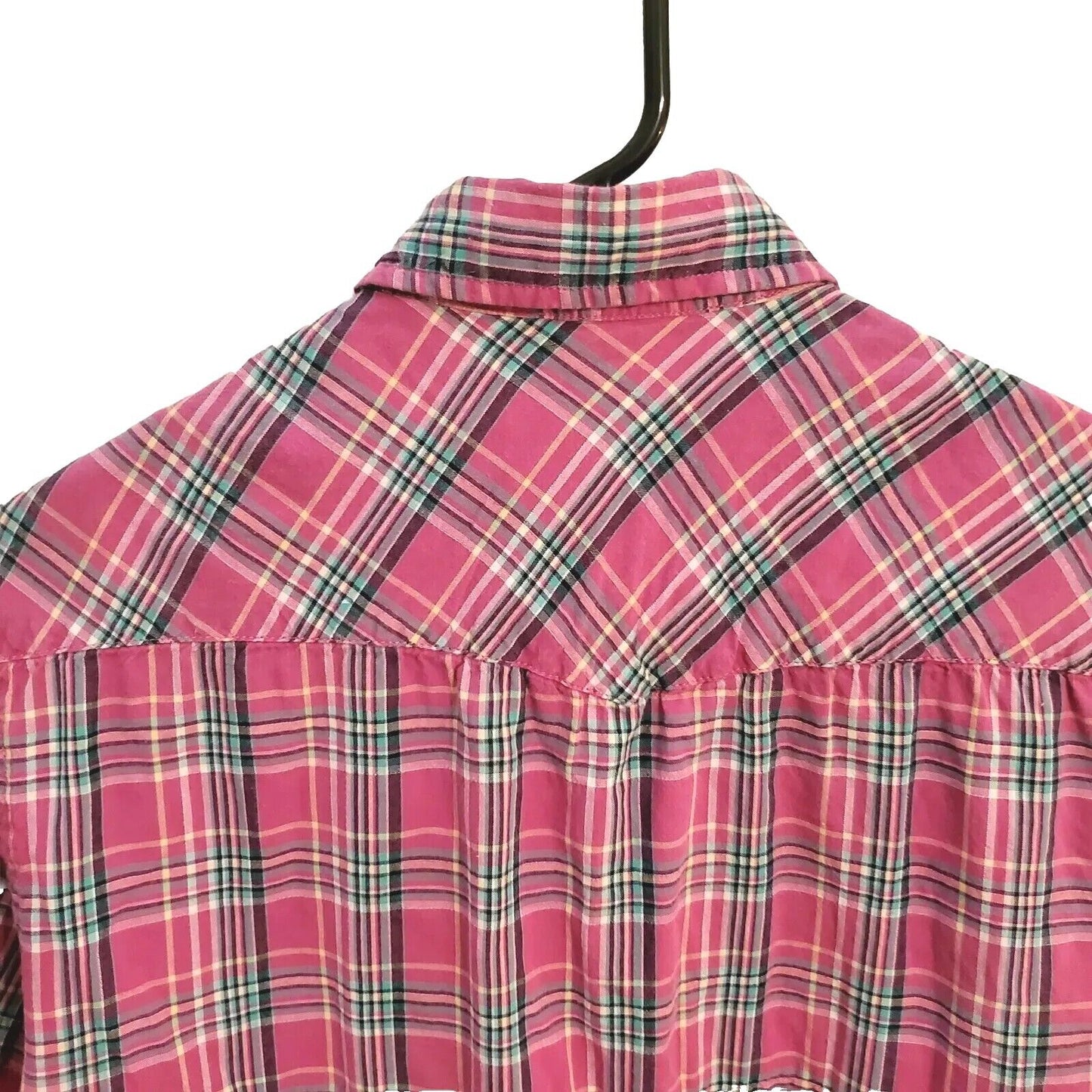 Pink vintage Y2K Plaid Express Short sleeve pearl Button Front Pocket Medium