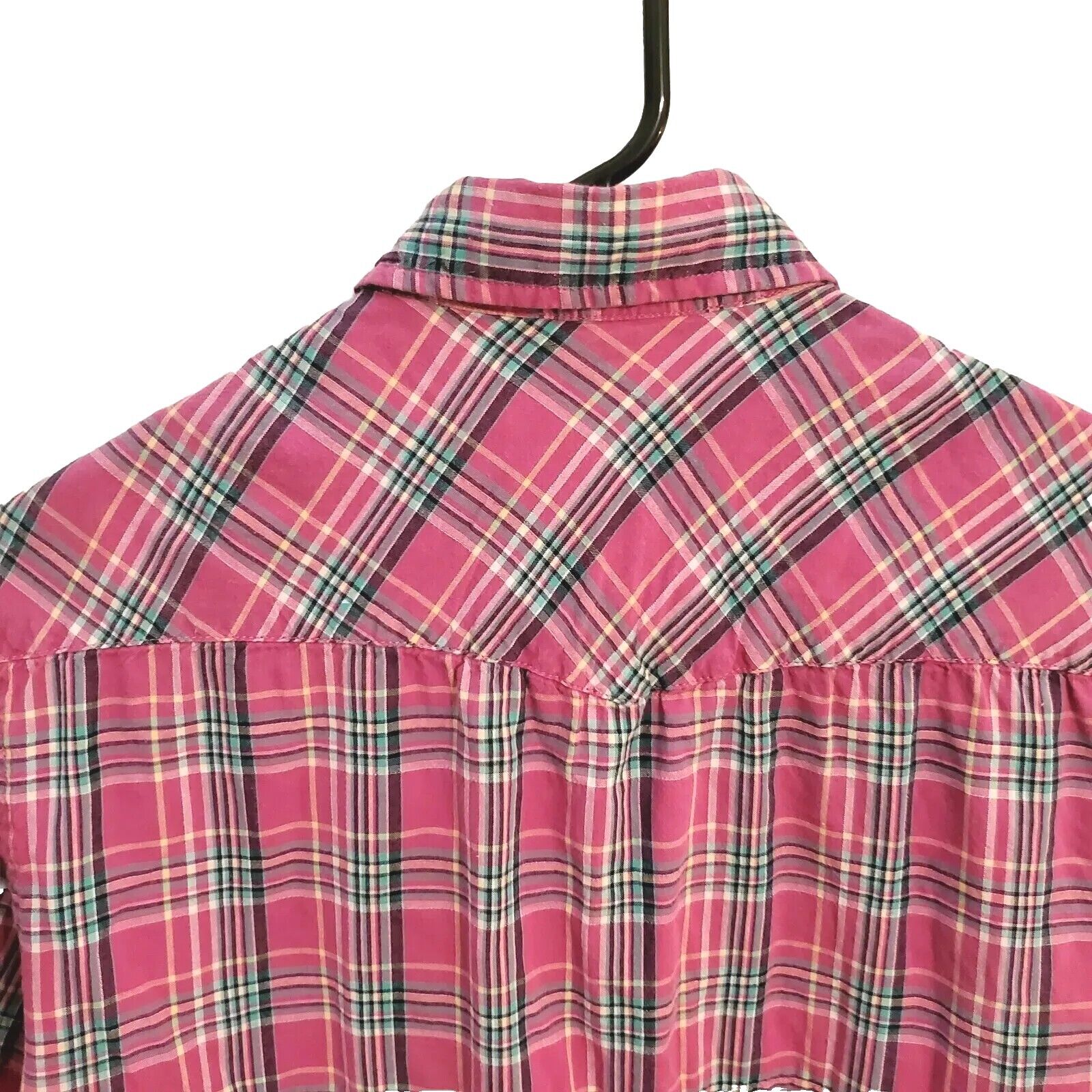 Pink vintage Y2K Plaid Express Short sleeve pearl Button Front Pocket Medium