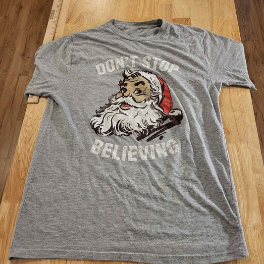 Christmas Santa Don't Stop Believing Journey heather gray t-shirt large medium