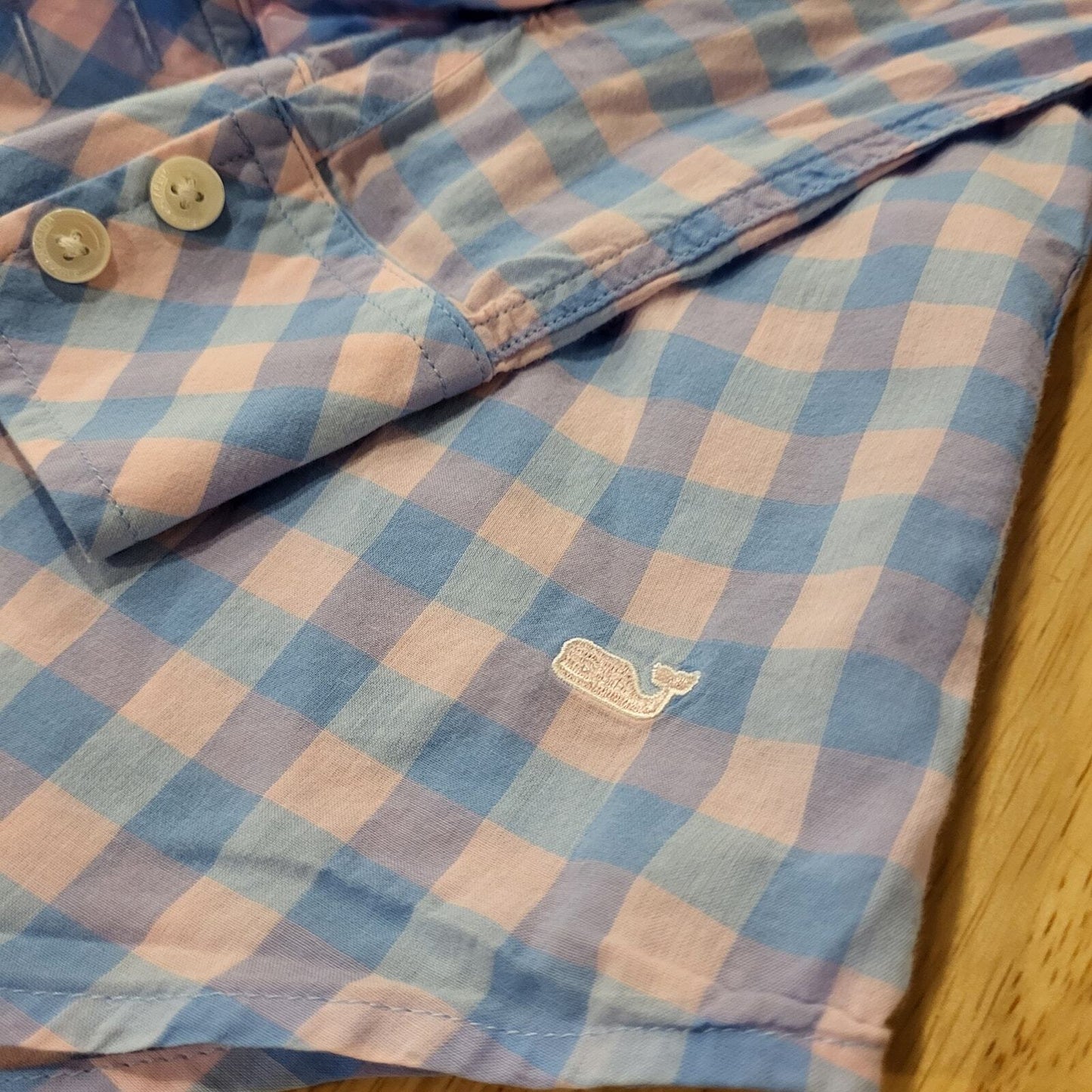 Vineyard Vines Pink & Blue Gingham Collared Button Down Size 4 Long Sleeve