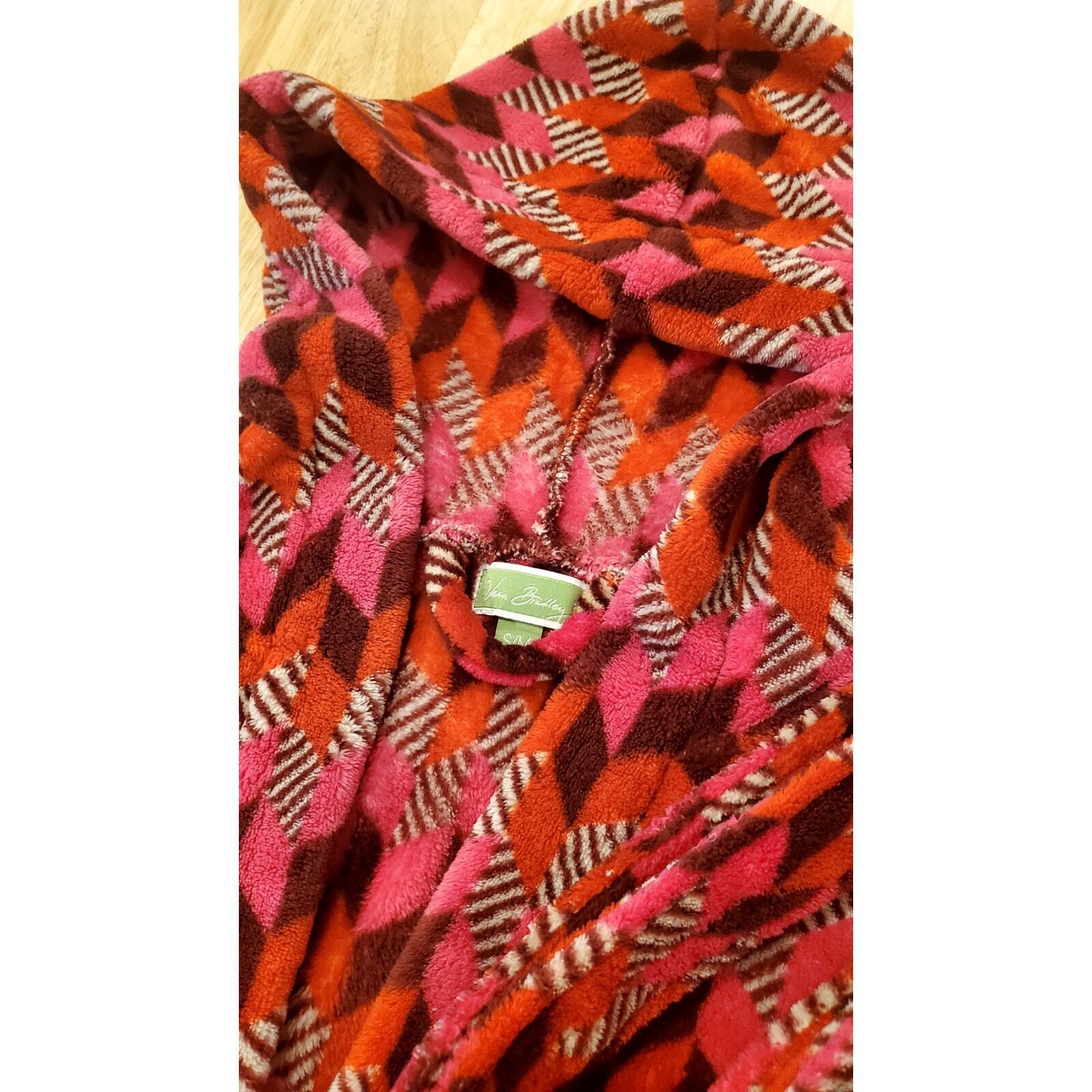 Vera Bradley Geometric Print Fleece Short Robe Pink & Red Soft