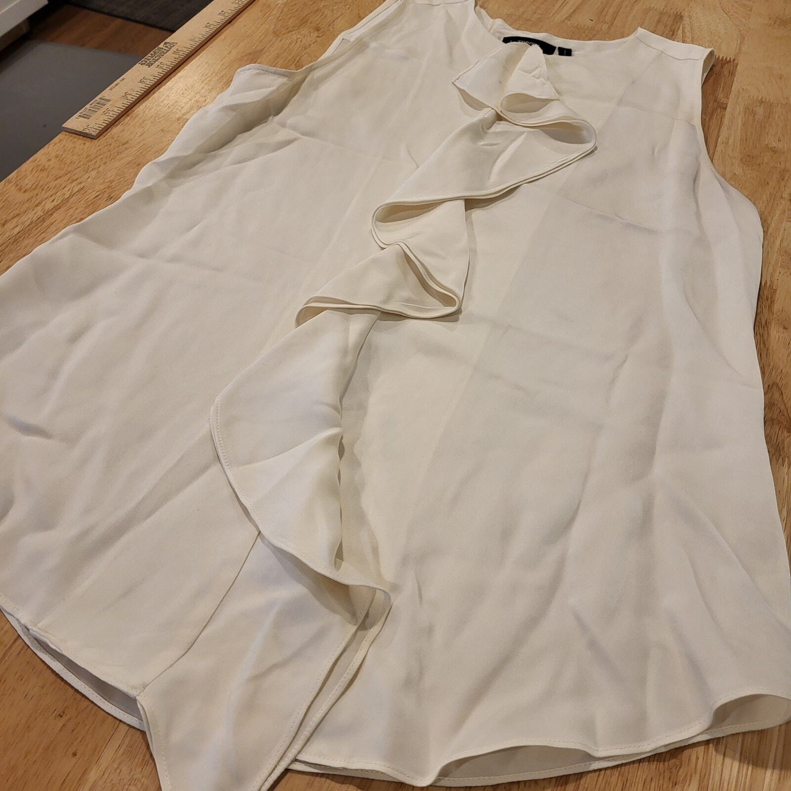 Theory 100% Silk Cream  Ruffle Sleeveless Blouse 