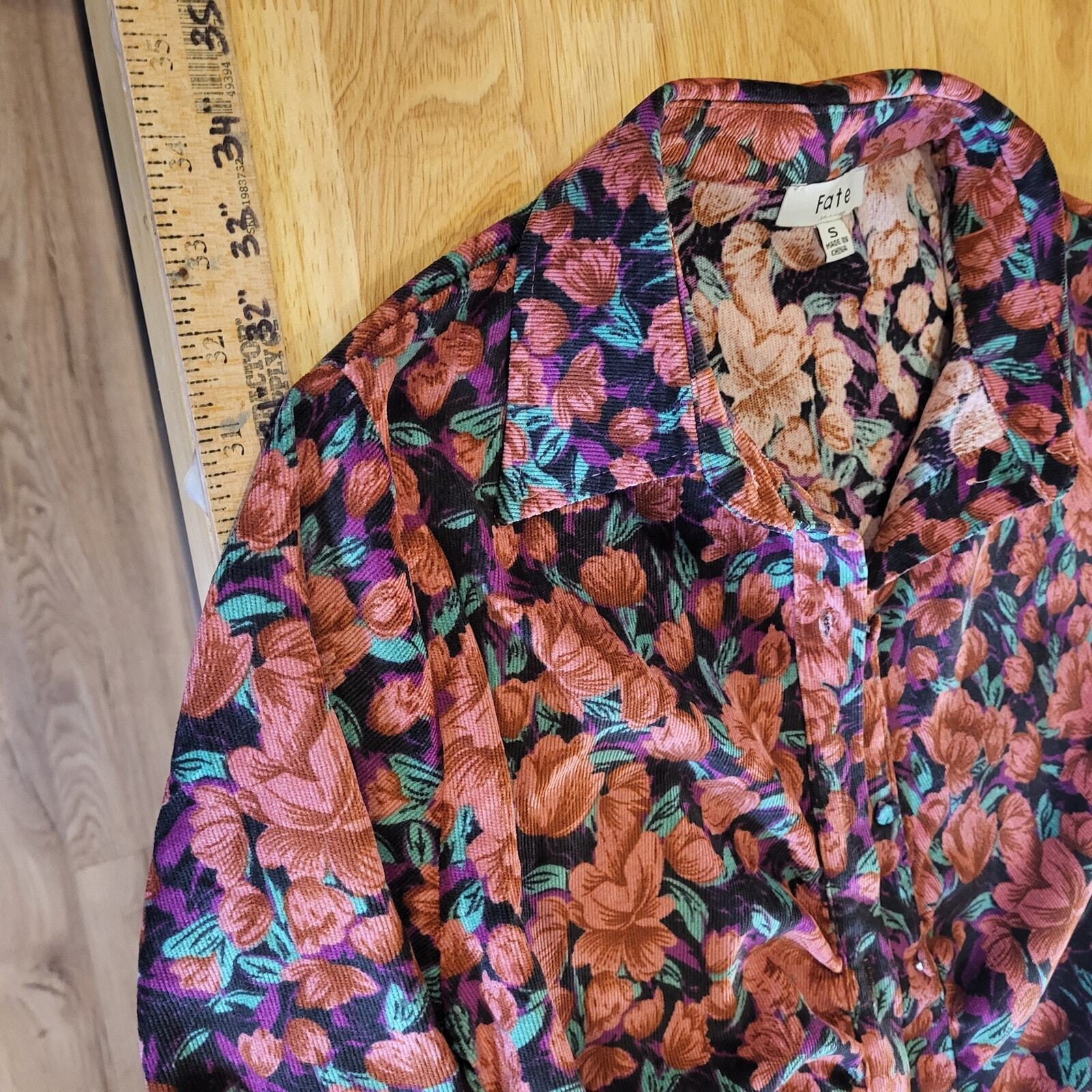 Fate Size Small Floral Pink Corduroy Collard Shirt Dress Gathered Button Down