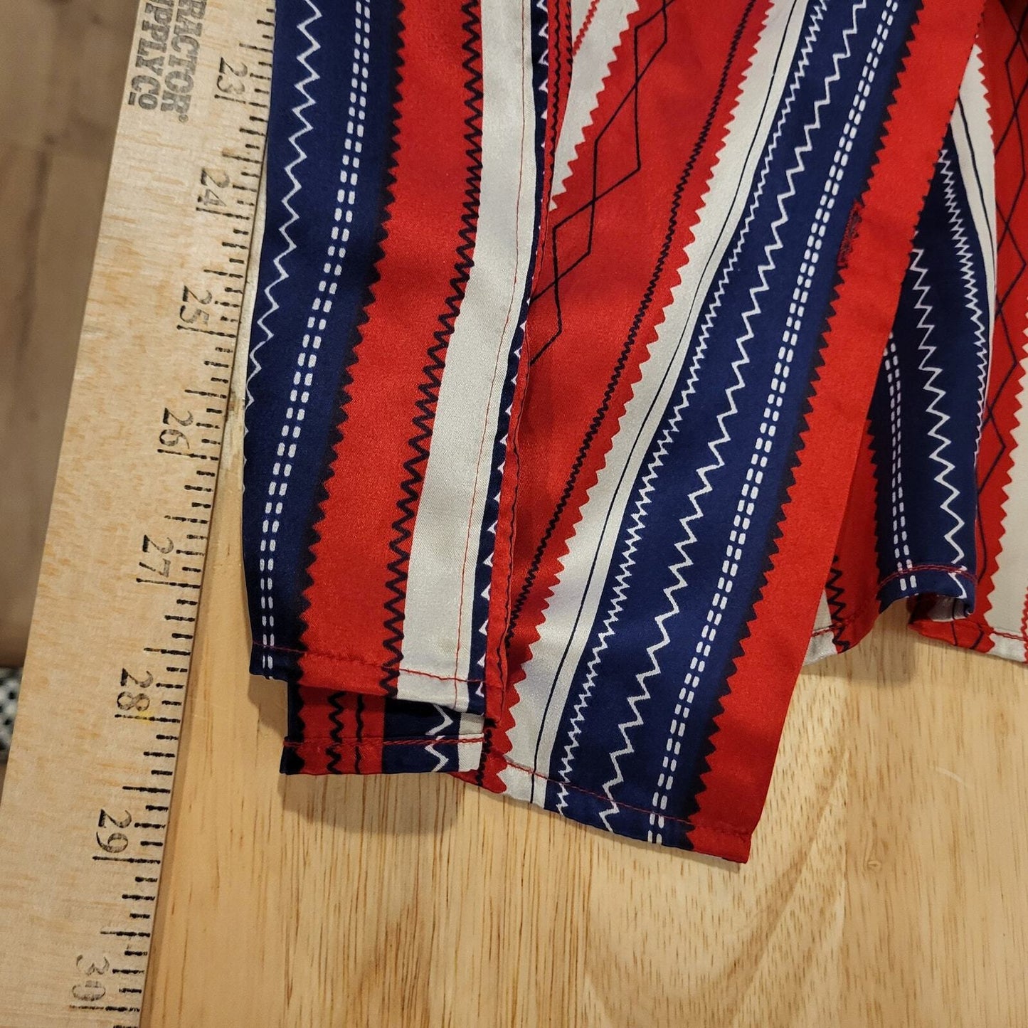Fiji 100% Silk Collared Button Down Blouse Red White Blue Striped 