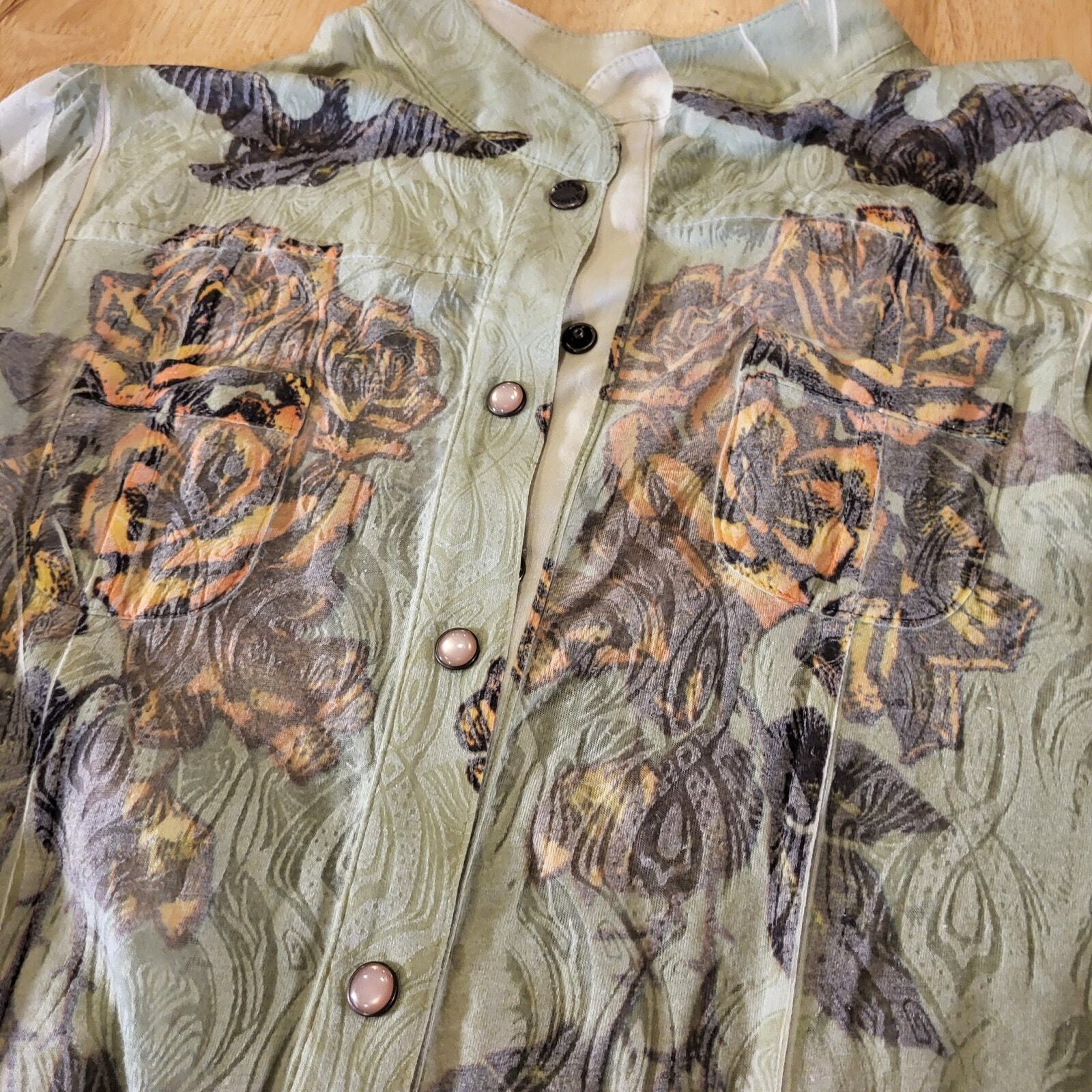 Butterfly Dropout Vintage Burnout Jersey Button Down Collared y2k Roses Birds 