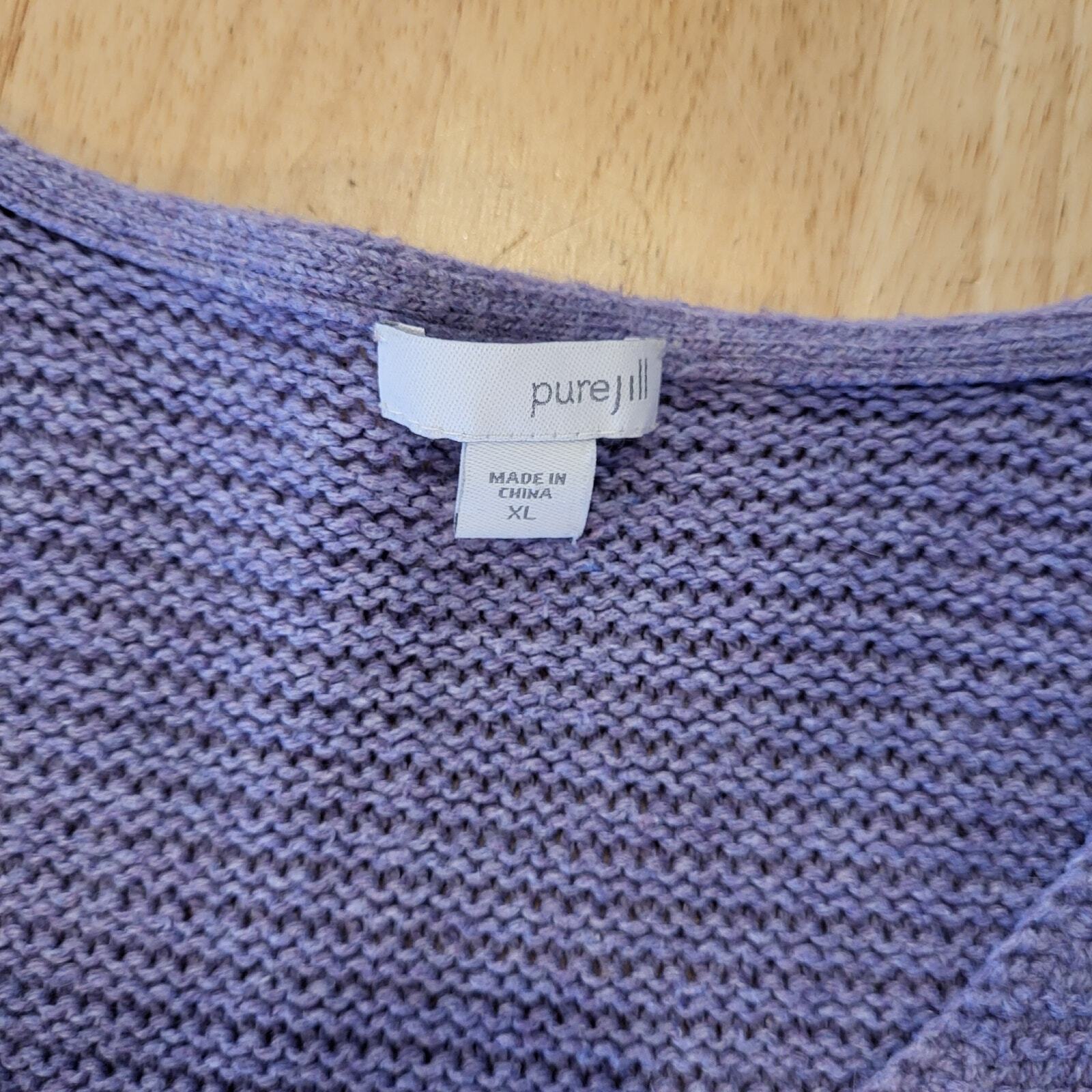 PureJill Cashmere Cotton Viscose Blend PURPLE Knit V-neck XL Sweater 23" P2P