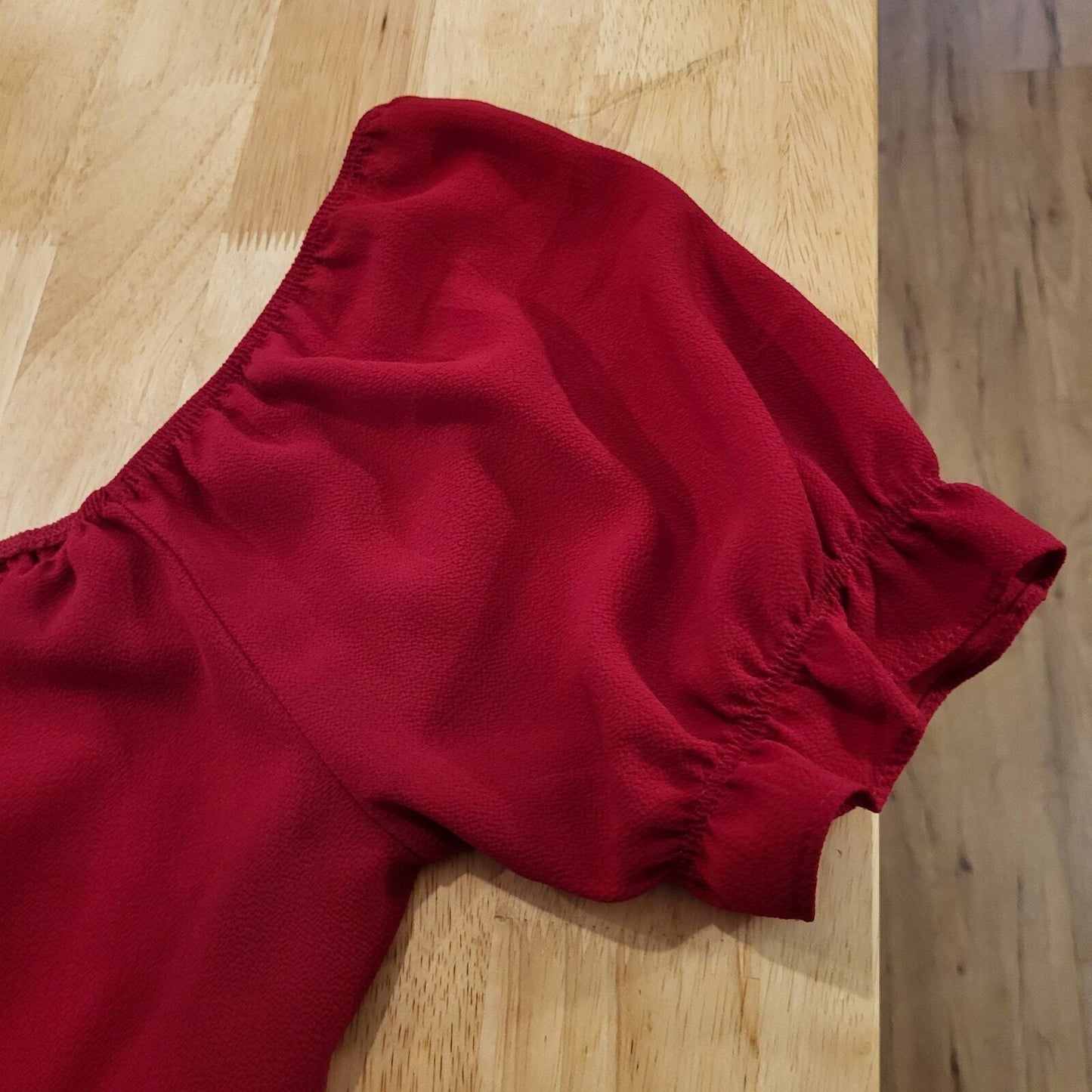 Red Elastic Cold Shoulder Bardot Crop Top Short Puff Sleeve Coquette medium 26"