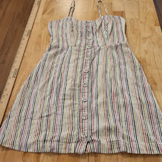Cotton Forever 21 Large Spaghetti Strap Mini Dress Rainbow Elastic Button 