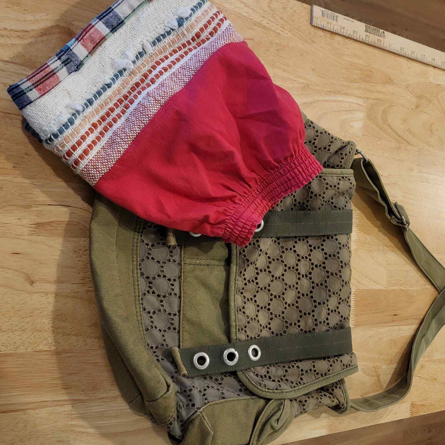 #upcycled vintage Red Elastic waist Mini Skirt Bohemian Hand Made 