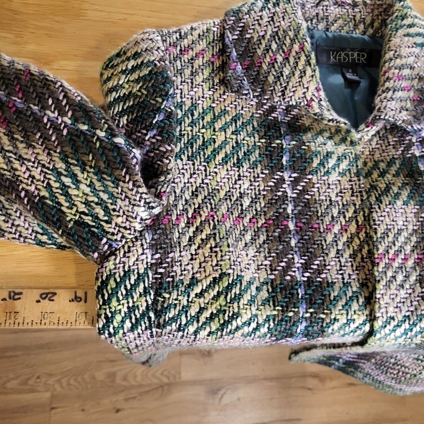 Kasper Pink & Green Tweed Coat 23" Long 19" P2P Pockets Super Cute