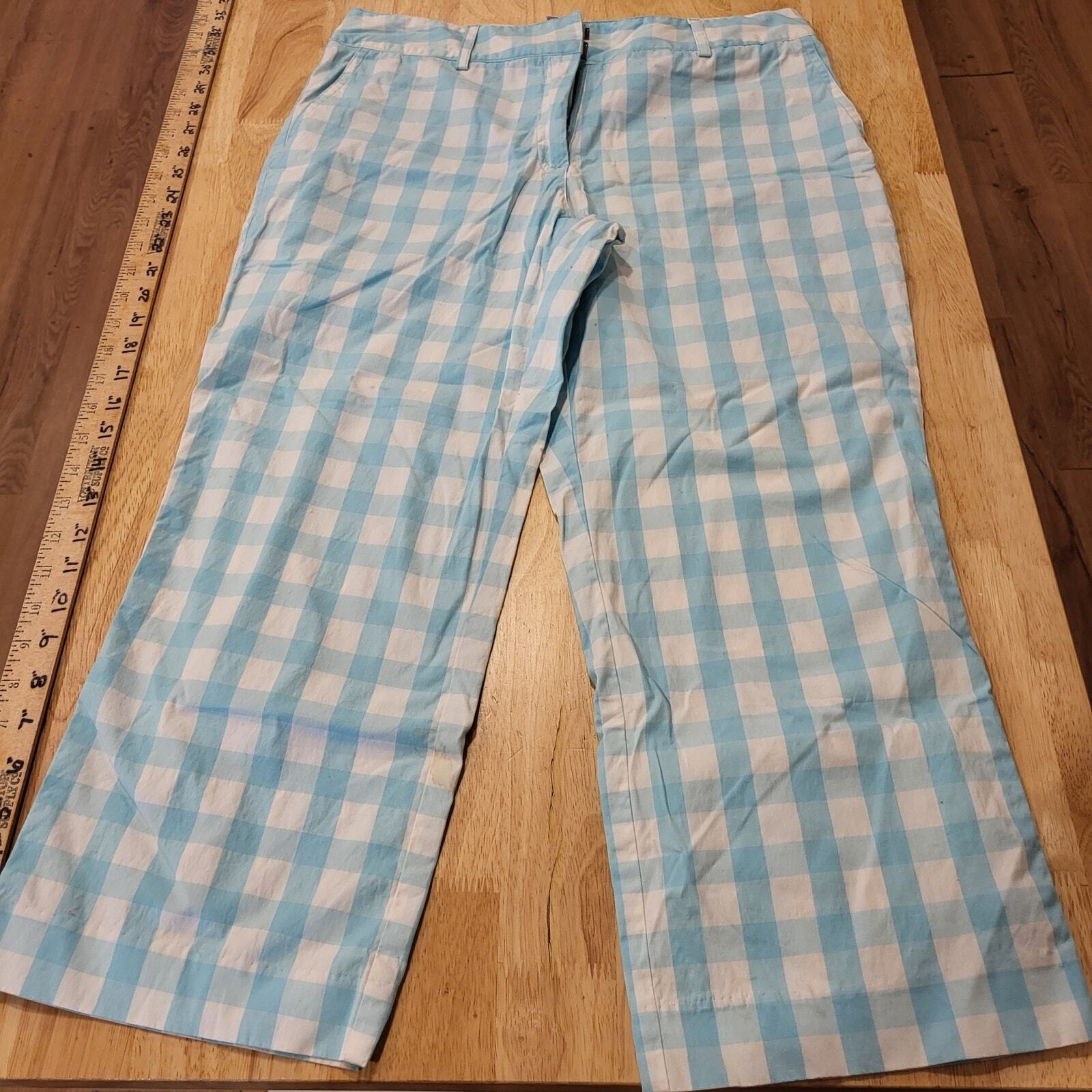 Lilly Pulitzer Blue gingham cropped pants zip pocket cotton straight size 6