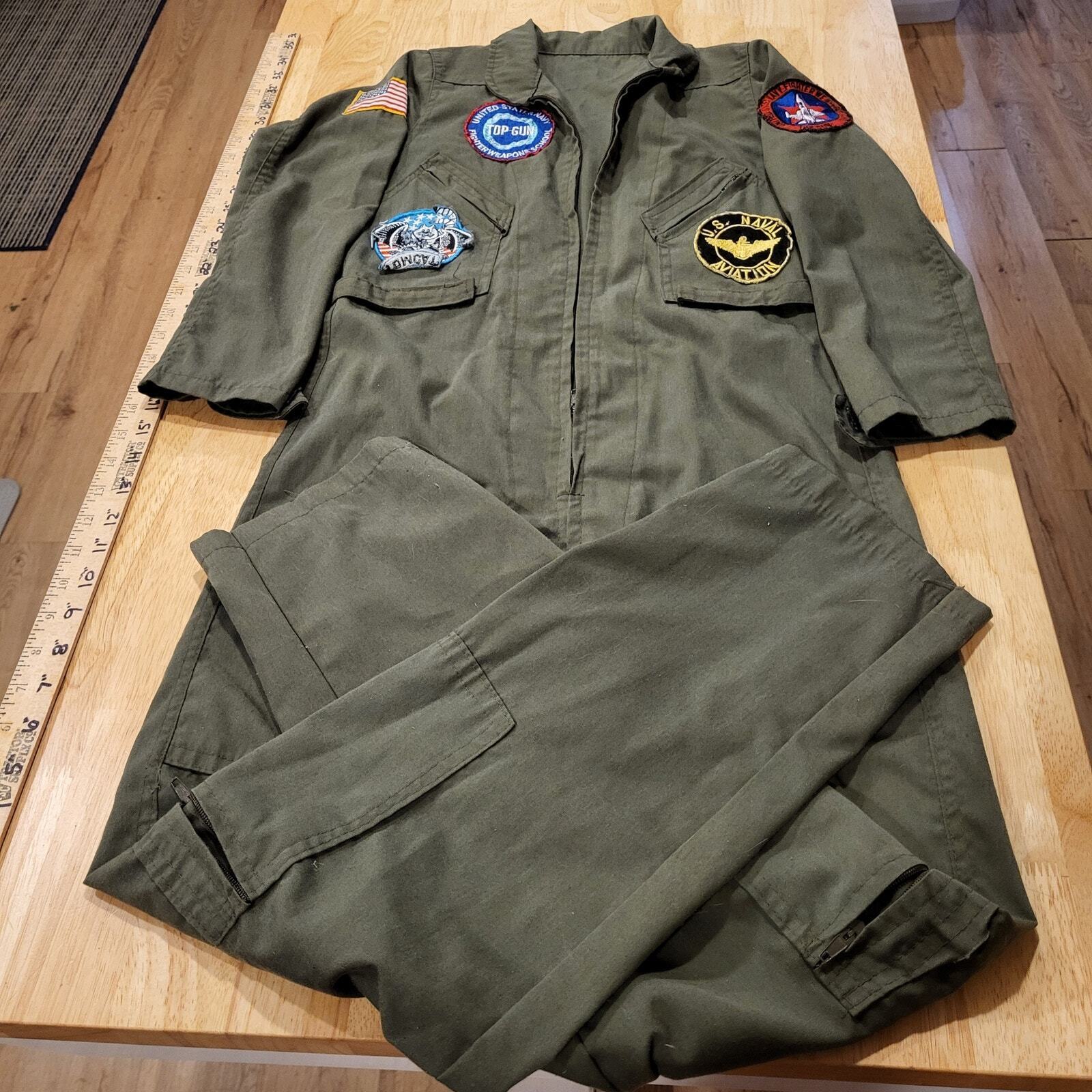 Top Gun Fighter Pilot Suit Patches Green Small 15" Waist 17" Shoulder