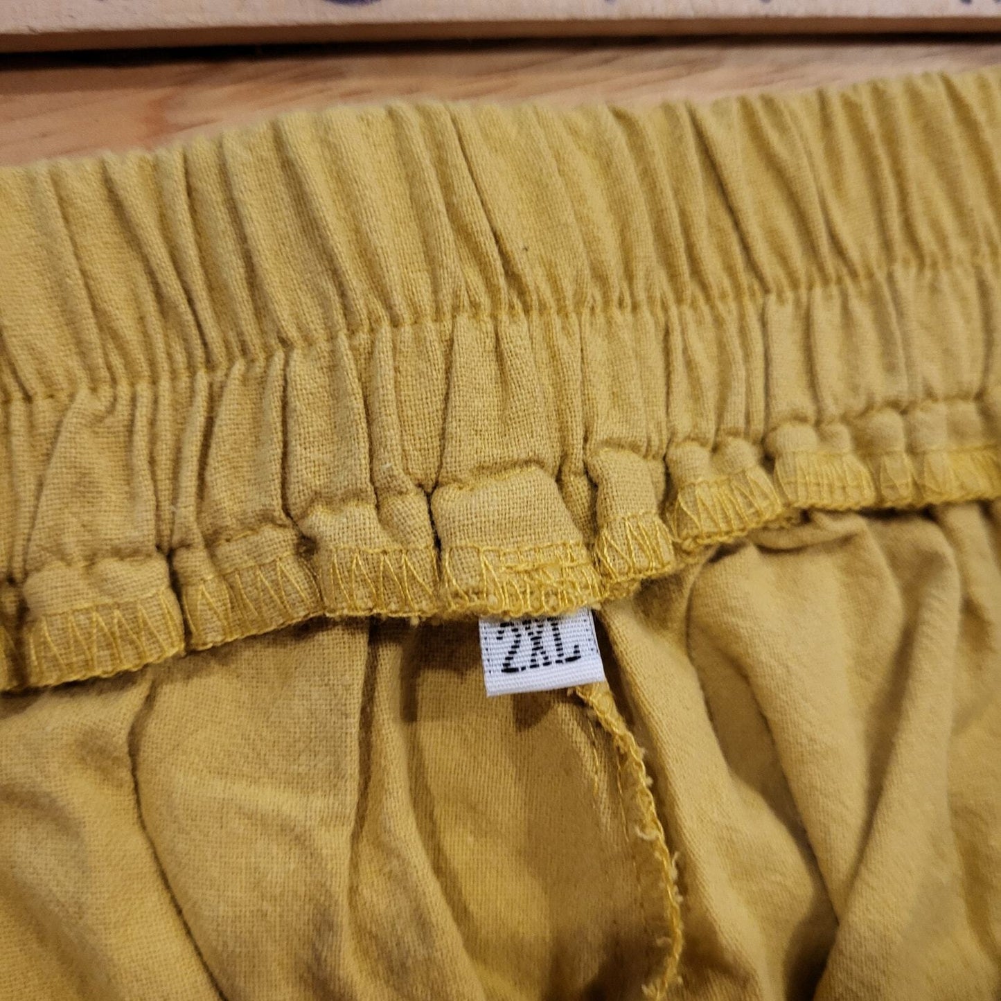 Mustard Yellow Elastic Waist Tie Wide Leg Pants xl 32" Waist Stretch to 46"