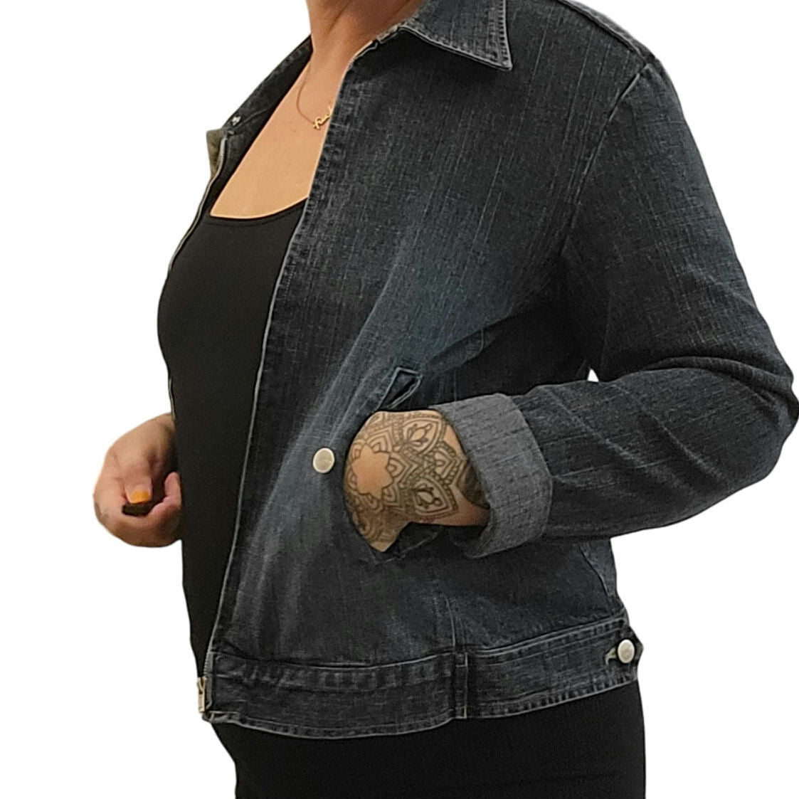 Kenzis Size 6 Denim Jacket Pockets zip Stretch 18" pit to pit