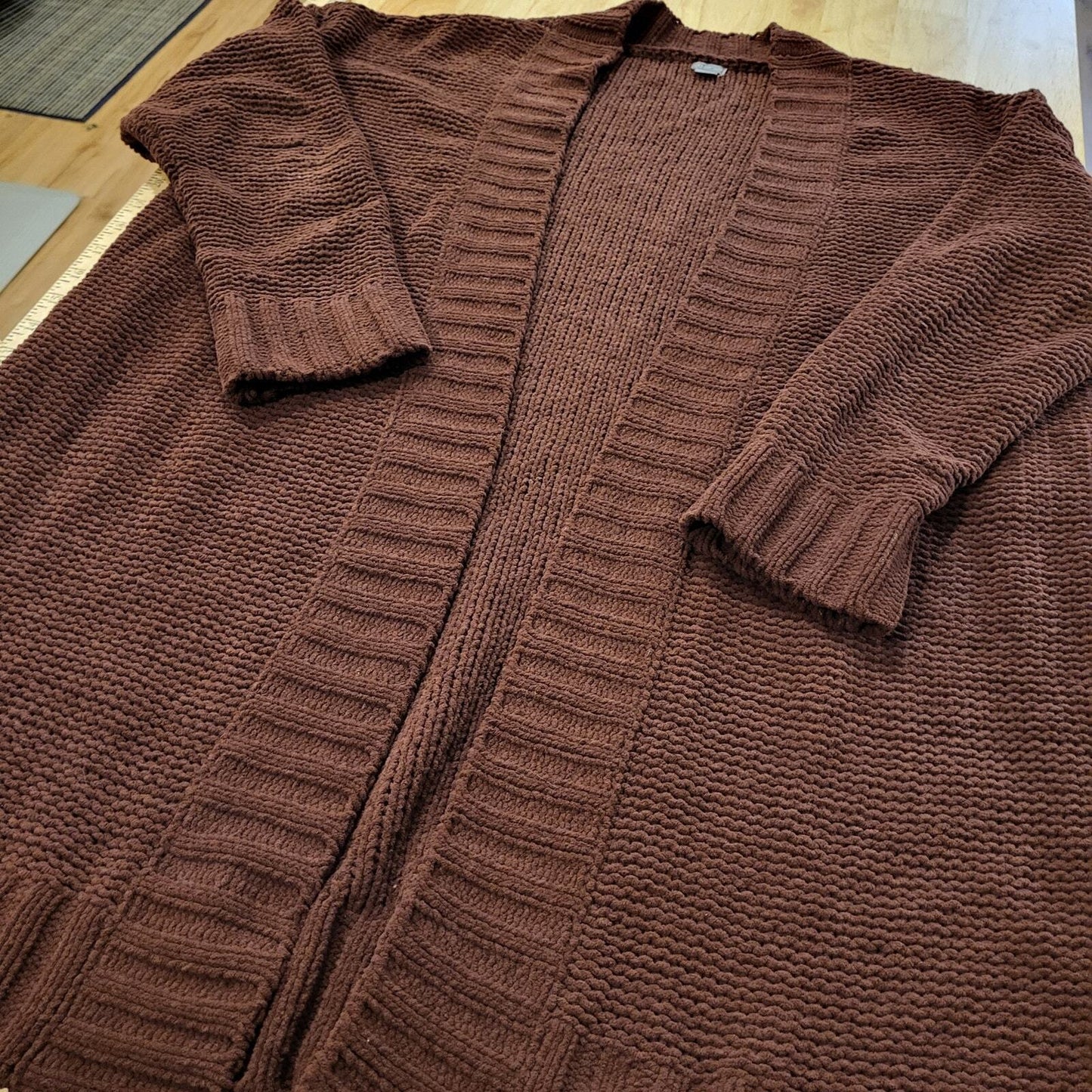 Aerie Chocolate Cheneille Soft Long Sleeve Medium Length Cardigan XS