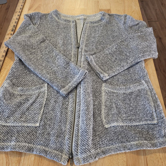 Eileen Fisher Gold Zip Knit Top Long Sleeve Pockets 100% Cotton 21" Pit 2 Pit XS