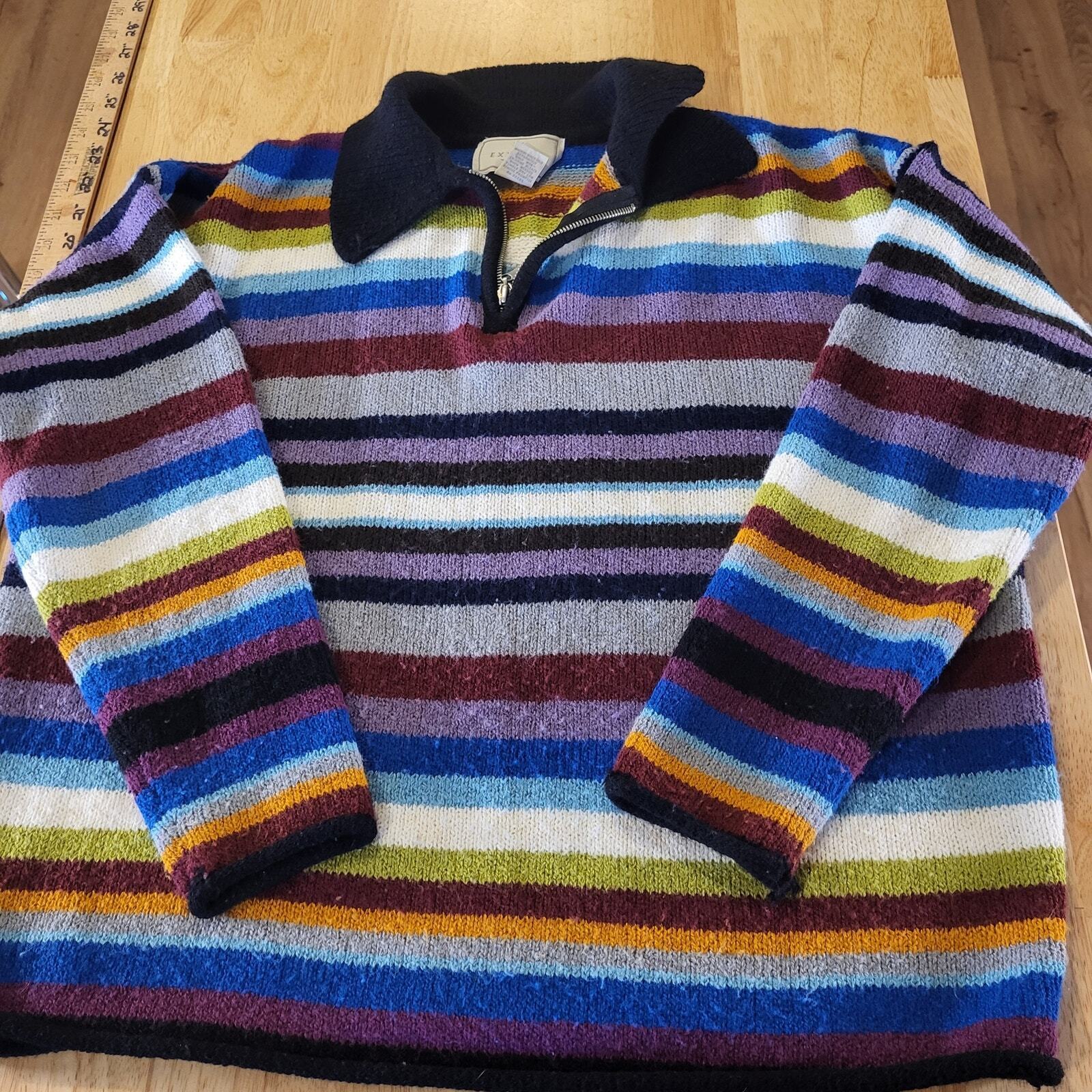Vintage Express Tricot Knit Striped Collared 1/4 Zip Long Sleeve Sweater Small