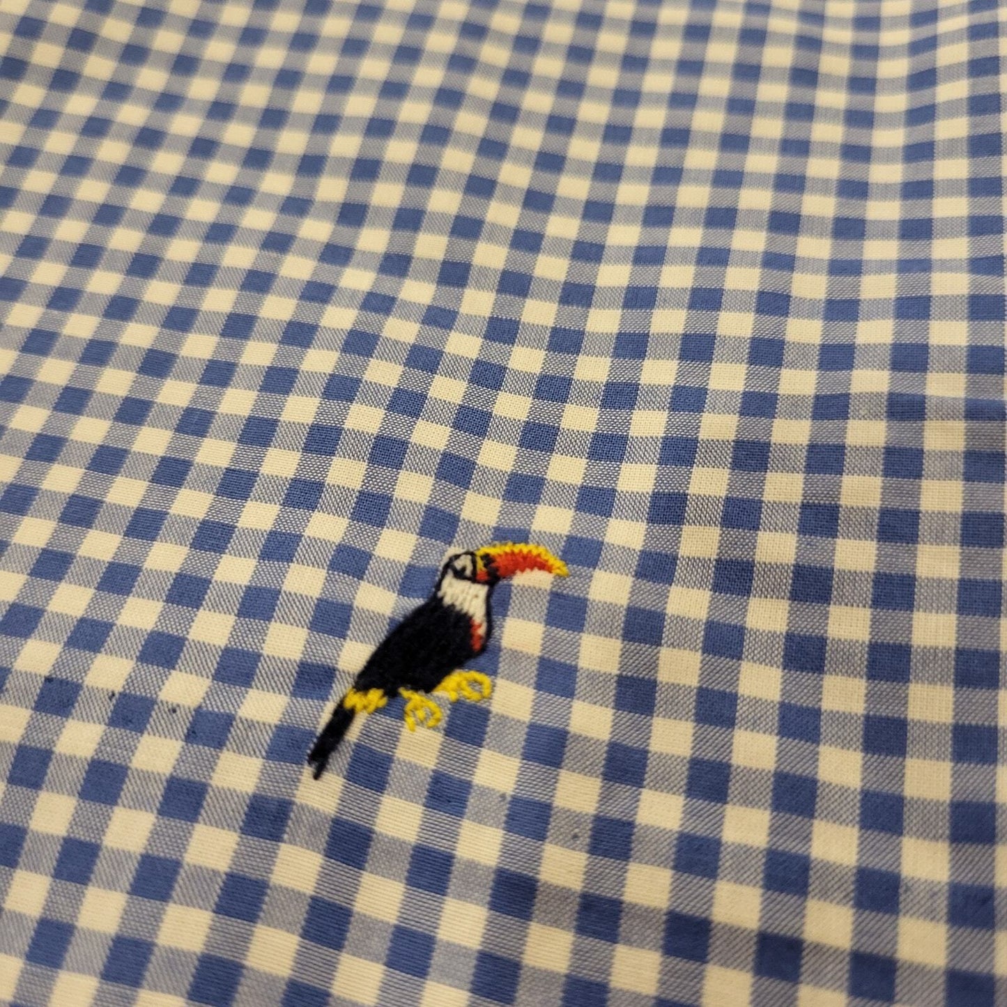 Talbots Blue Gingham Parrot Embroidered Cotton Pencil Skirt Invisible Zip 6
