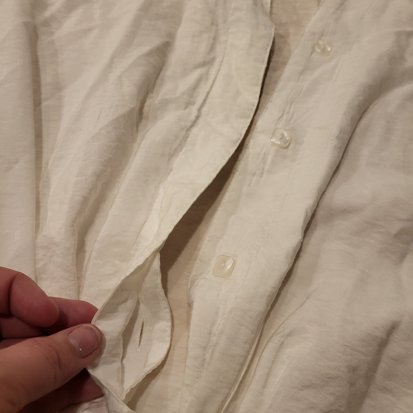 White Coldwater Creek Cotton Blend Short Sleeve Tie Front Button Down M