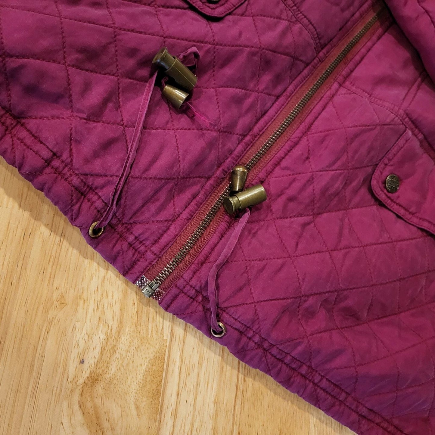 Vintage Active Club 100% Silk Puff Jacket Pink Fuscia Pockets Snap Toggle XL