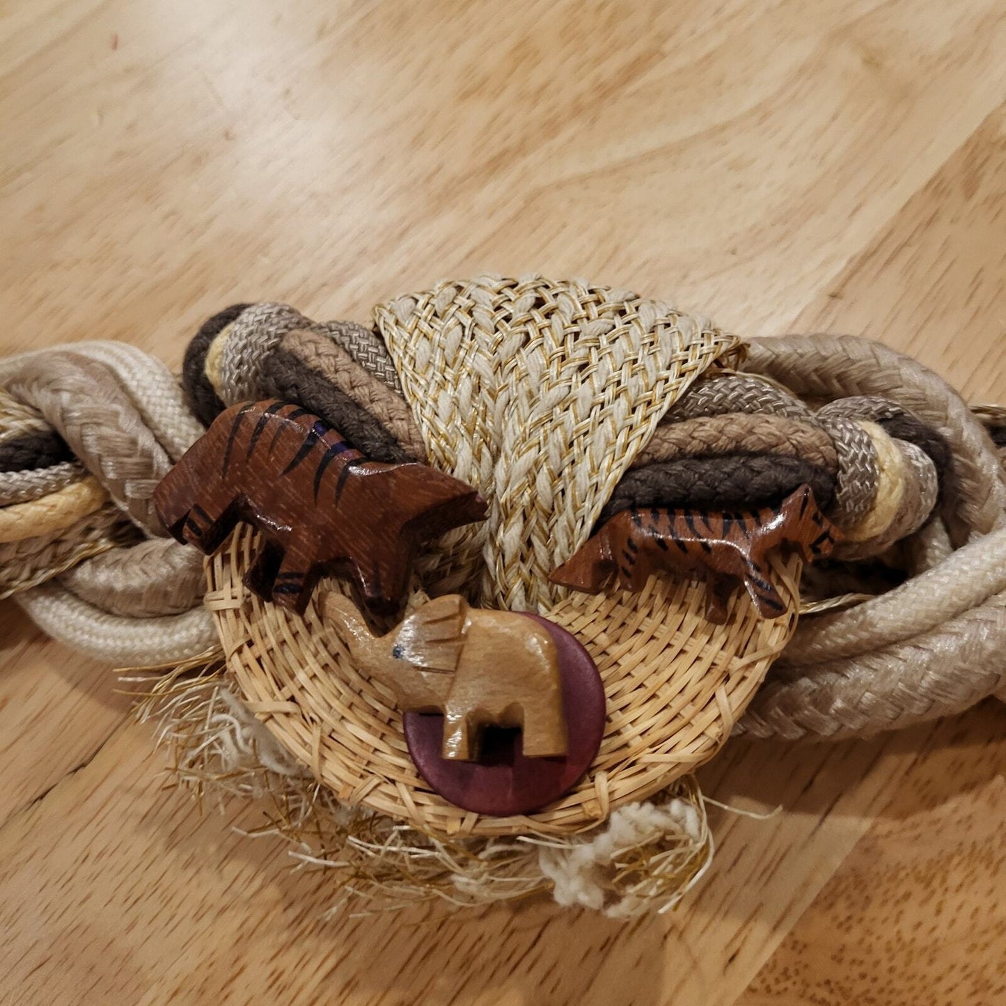 Leather Shop 80's Wooden Animal Belt Vintage Stretch Knot Bohemian Africa 