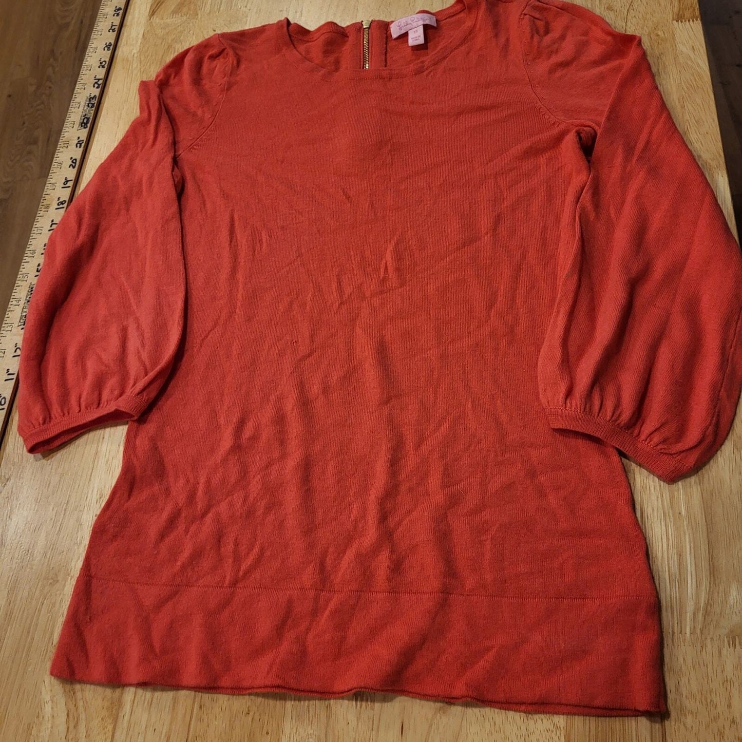 Lilly Pulitzer Salmon 3/4 Sleeve Thin Sweater Gold Zip Cotton Close Knit xs