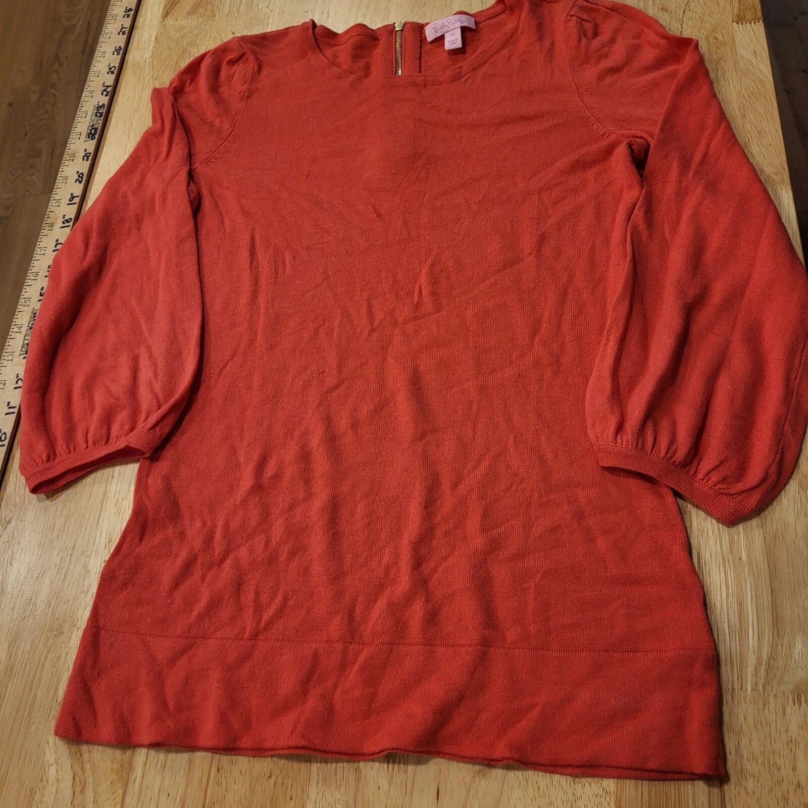 Lilly Pulitzer Salmon 3/4 Sleeve Thin Sweater Gold Zip Cotton Close Knit xs