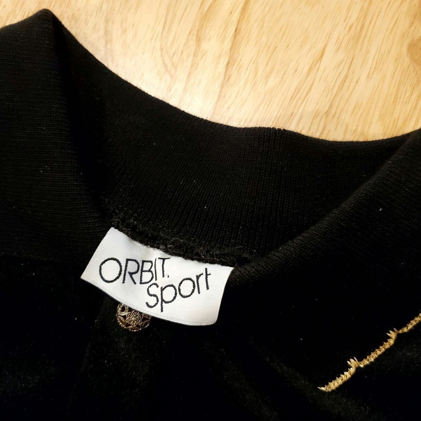 Vintage Black Collard Top Gold Lame Metallic 80's Sweatshirt Long Sleeve 