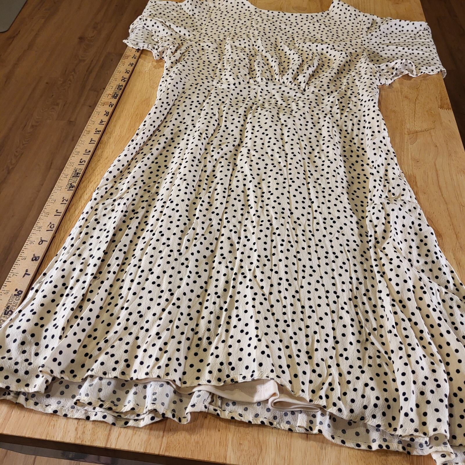 Flutter Sleeve Open Back Black & White Polka Dot Silk Rayon Blend XS 16" P2P