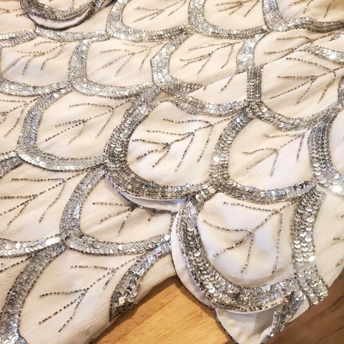 Silver Fish Scale Beaded White Silk Blouse 
