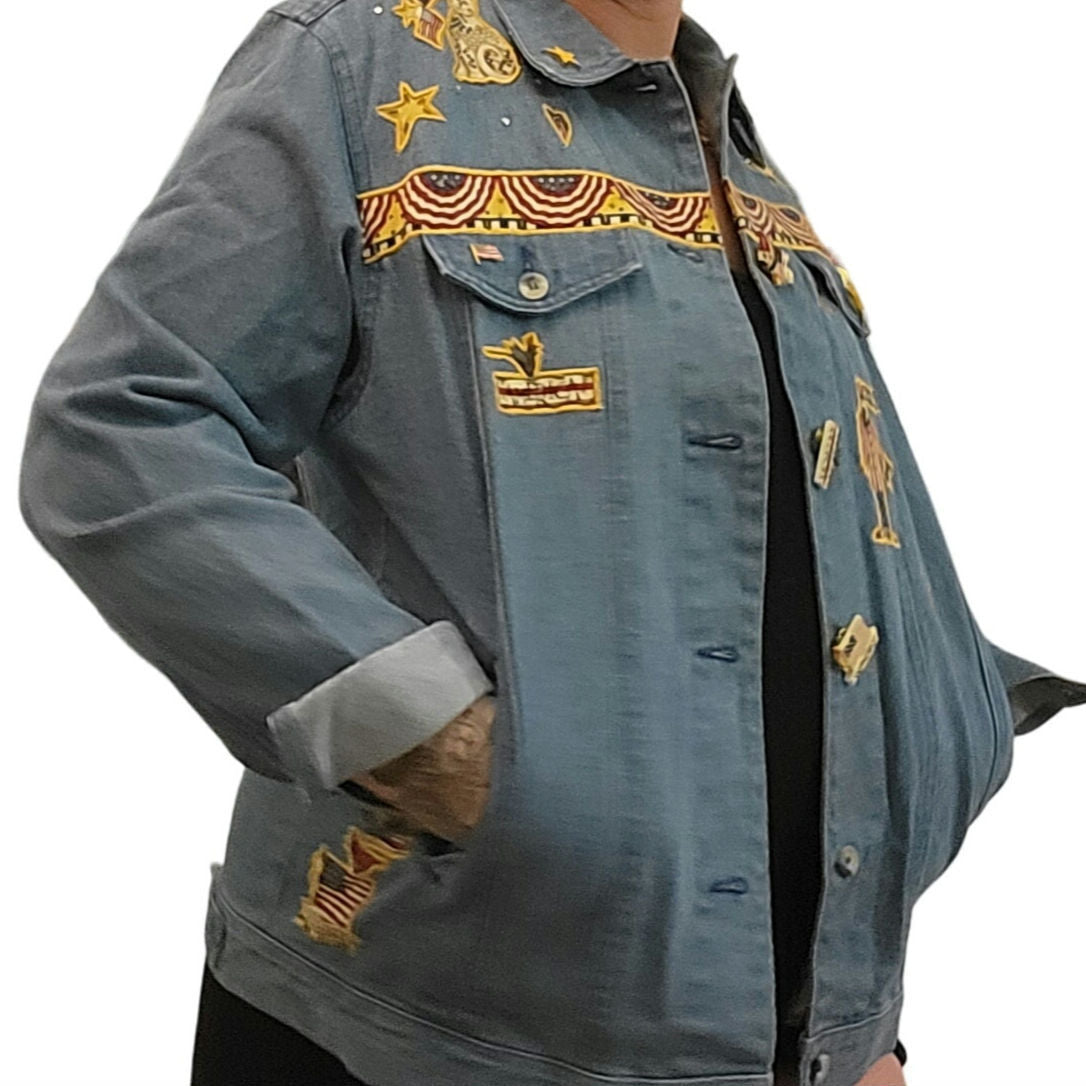 The Quacker Factory America Embroidered Jean Jacket Small