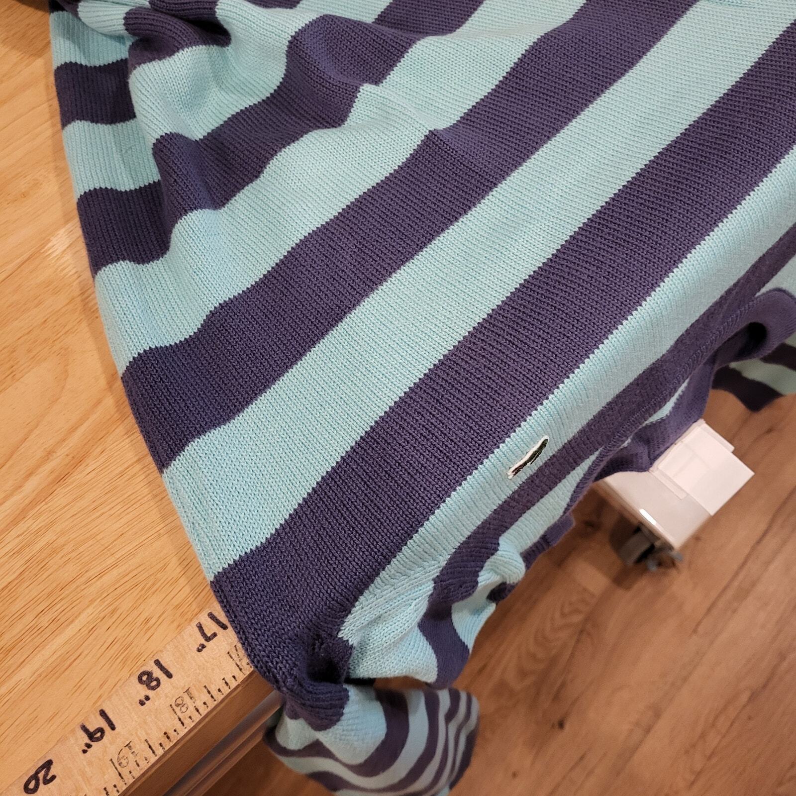 Blue Striped Lacoste Crew Neck Long Sleeve Sweater 38 100% Cotton 17" P2P