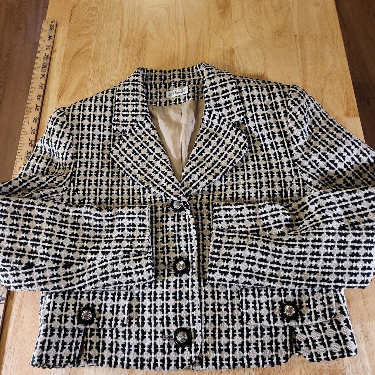 Doncaster Geometric 100% Silk Tweed Coat Pockets Buttons Notched Hem Size 2