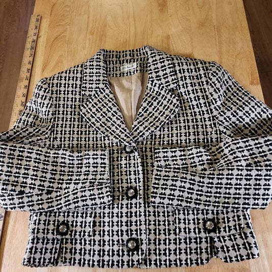Doncaster Geometric 100% Silk Tweed Coat Pockets Buttons Notched Hem Size 2