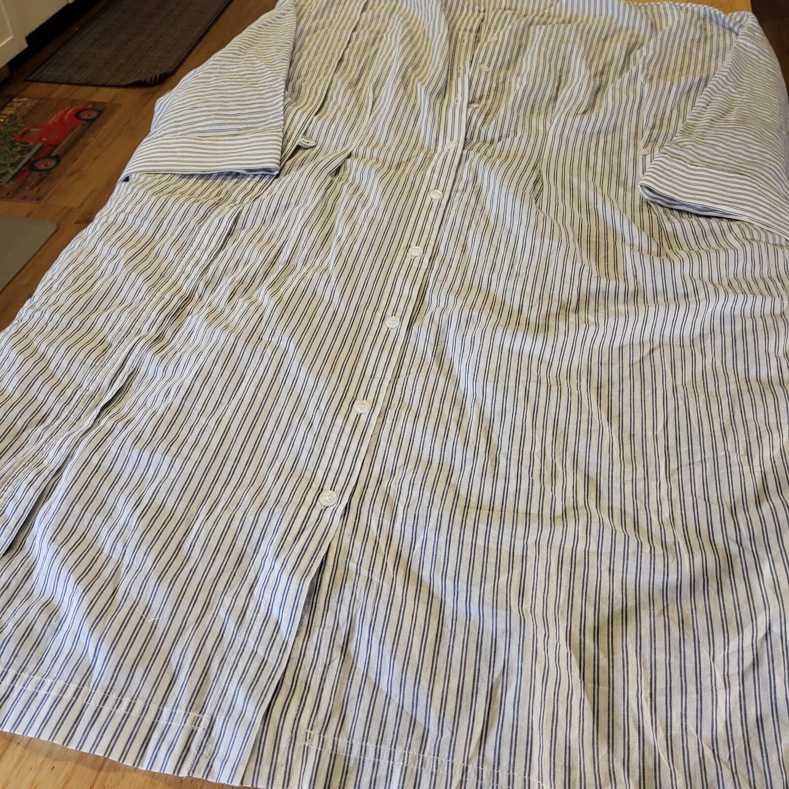 Zara White Striped Cotton Shirt Dress Gathered Back Pockets Small