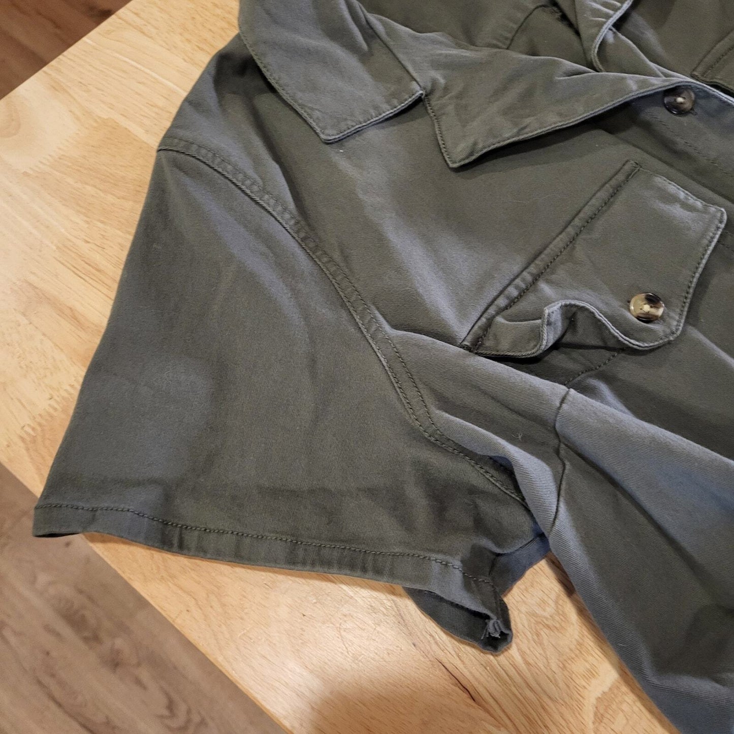 A.N.A 2X Army Green Short Sleeve Jumpsuit Button Collared Pockets Cotton