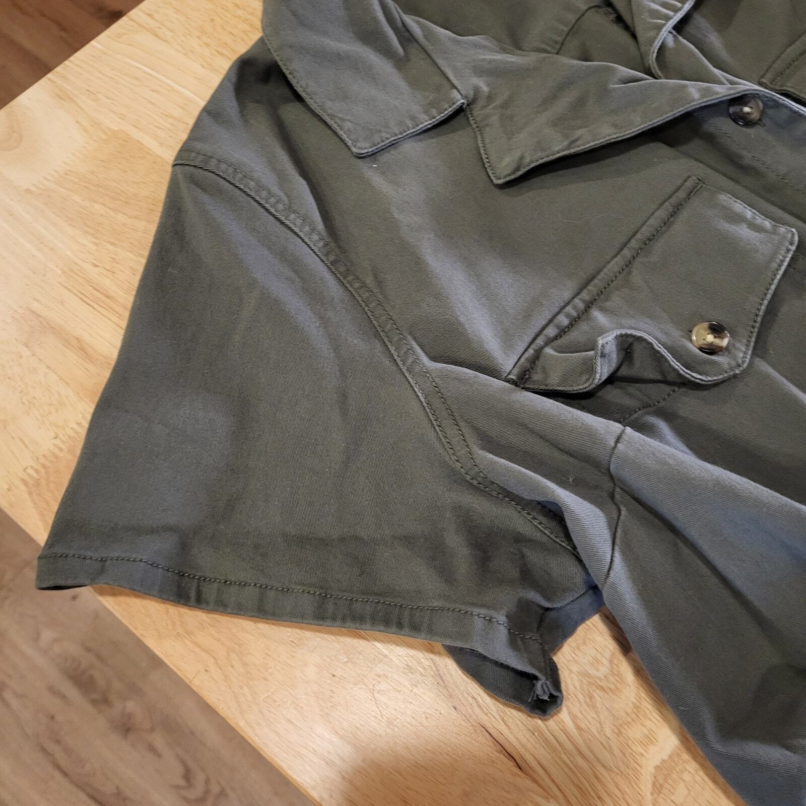 A.N.A 2X Army Green Short Sleeve Jumpsuit Button Collared Pockets Cotton