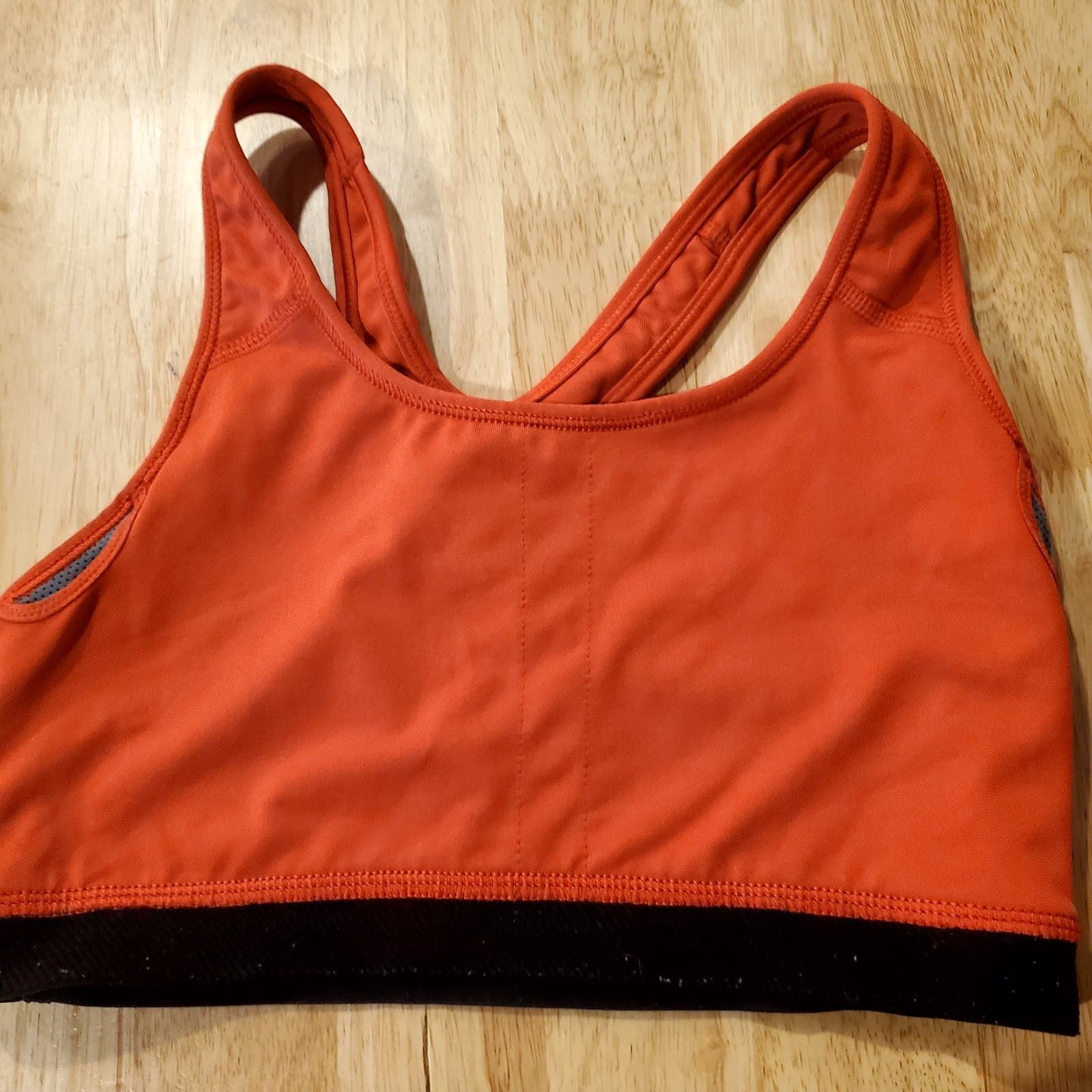 Red Nike Sports Bra Script Print Black Trim Elastic Small