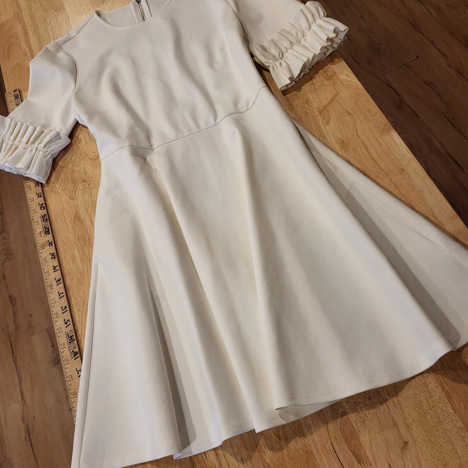 Ted Baker White Ritzi Ruffle-Trimmed Tea Length Viscose Dress Size 2
