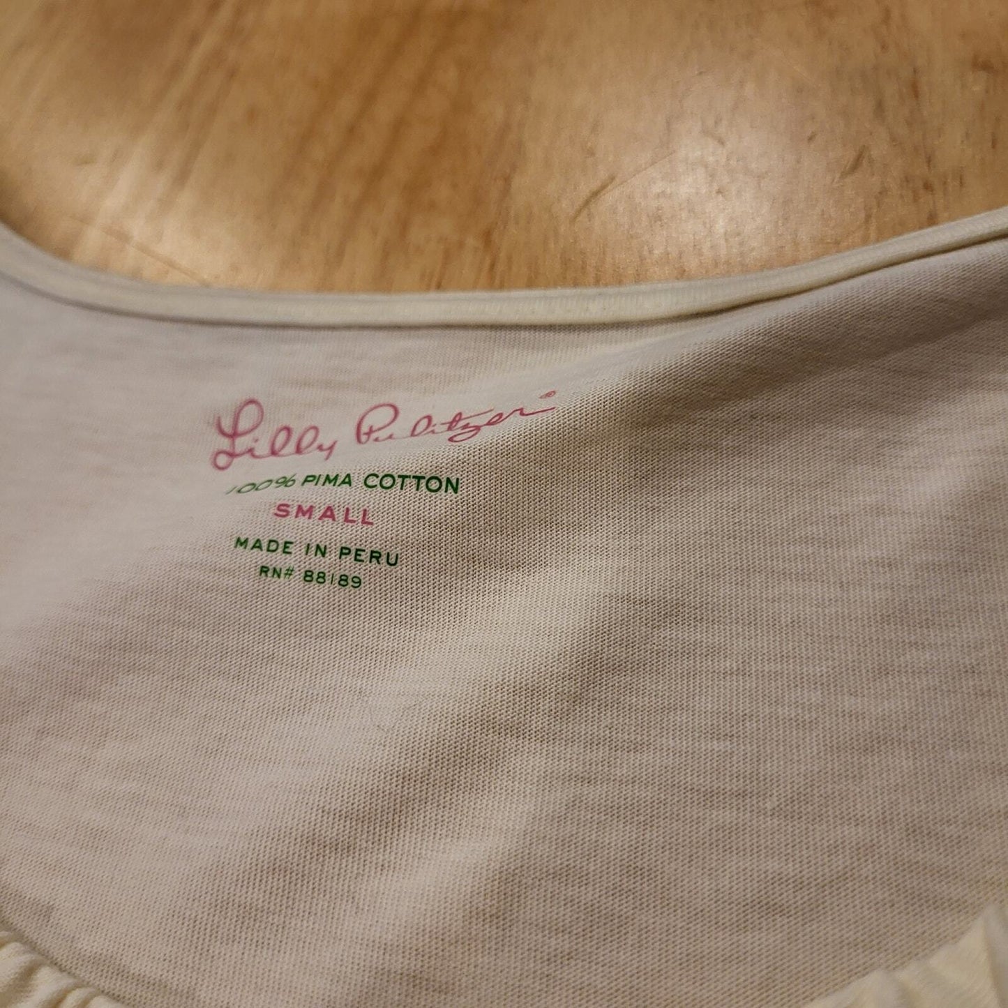 Lilly Pulitzer Cream ruffle front detail 100% cotton t-shirts small
