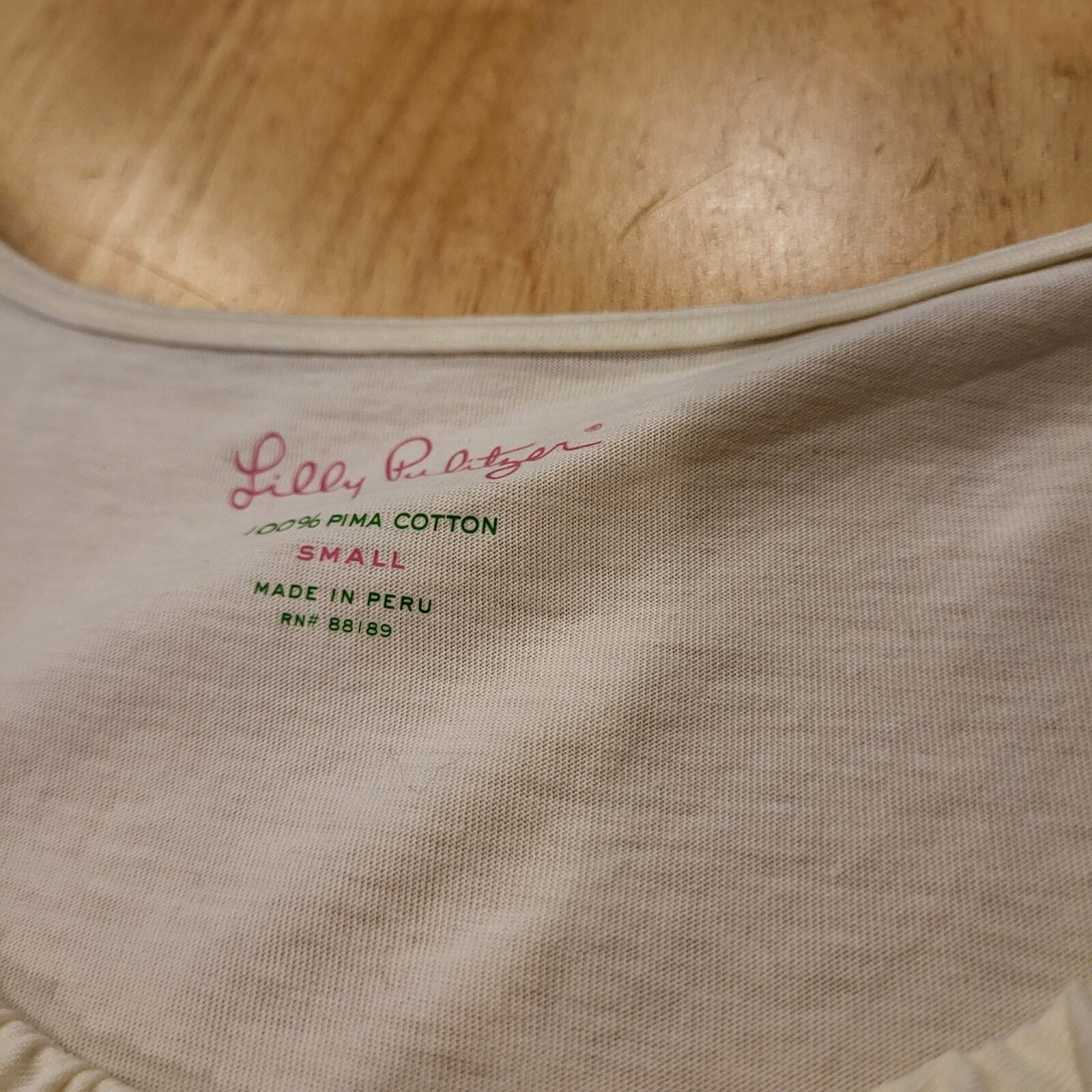 Lilly Pulitzer Cream ruffle front detail 100% cotton t-shirts small