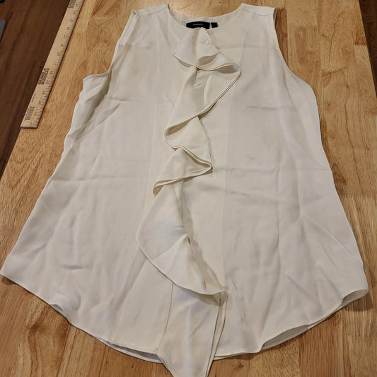 Theory 100% Silk Cream  Ruffle Sleeveless Blouse 