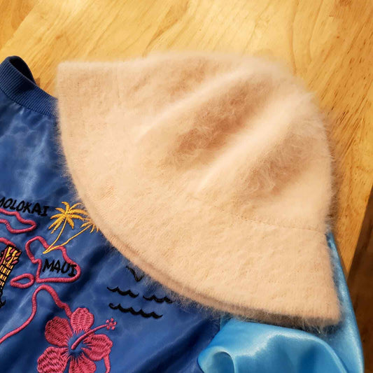 Pink 70% Angora 20% Nylon 10% Polyester Fuzzy Bucket Hat