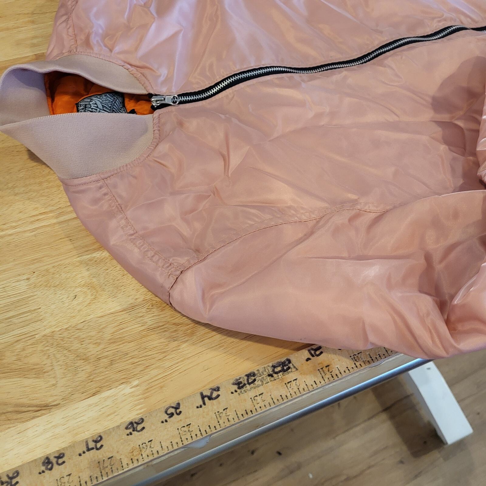 Brooklyn Cloth Pink Bomber Jacket Orange Lining Medium 23" Pit to Pit